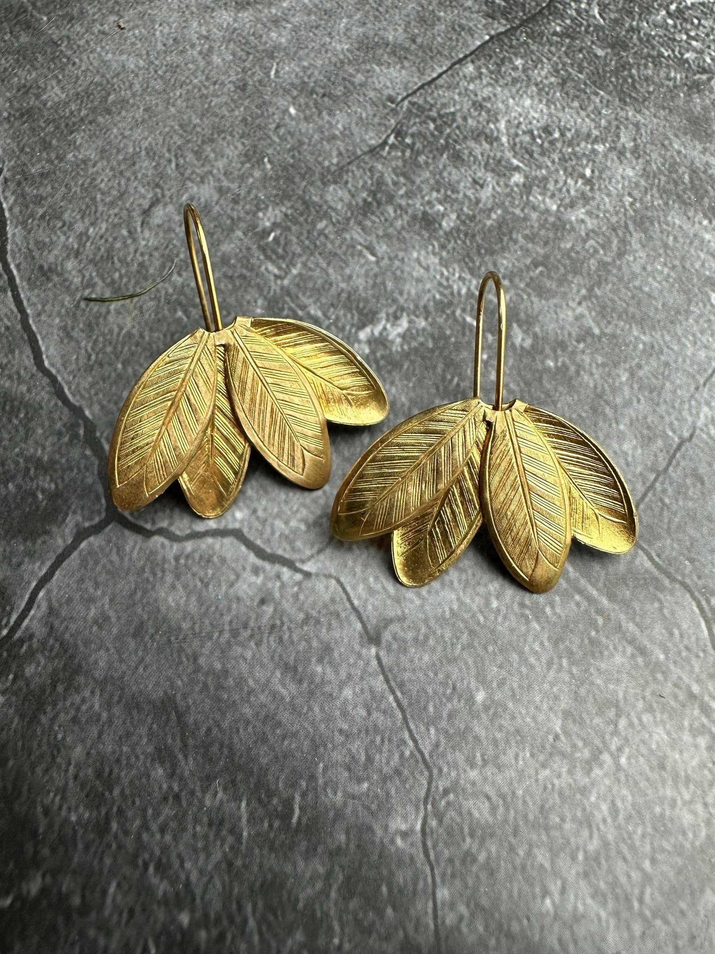 Crushed Petals Earrings - Beaten Solid Brass