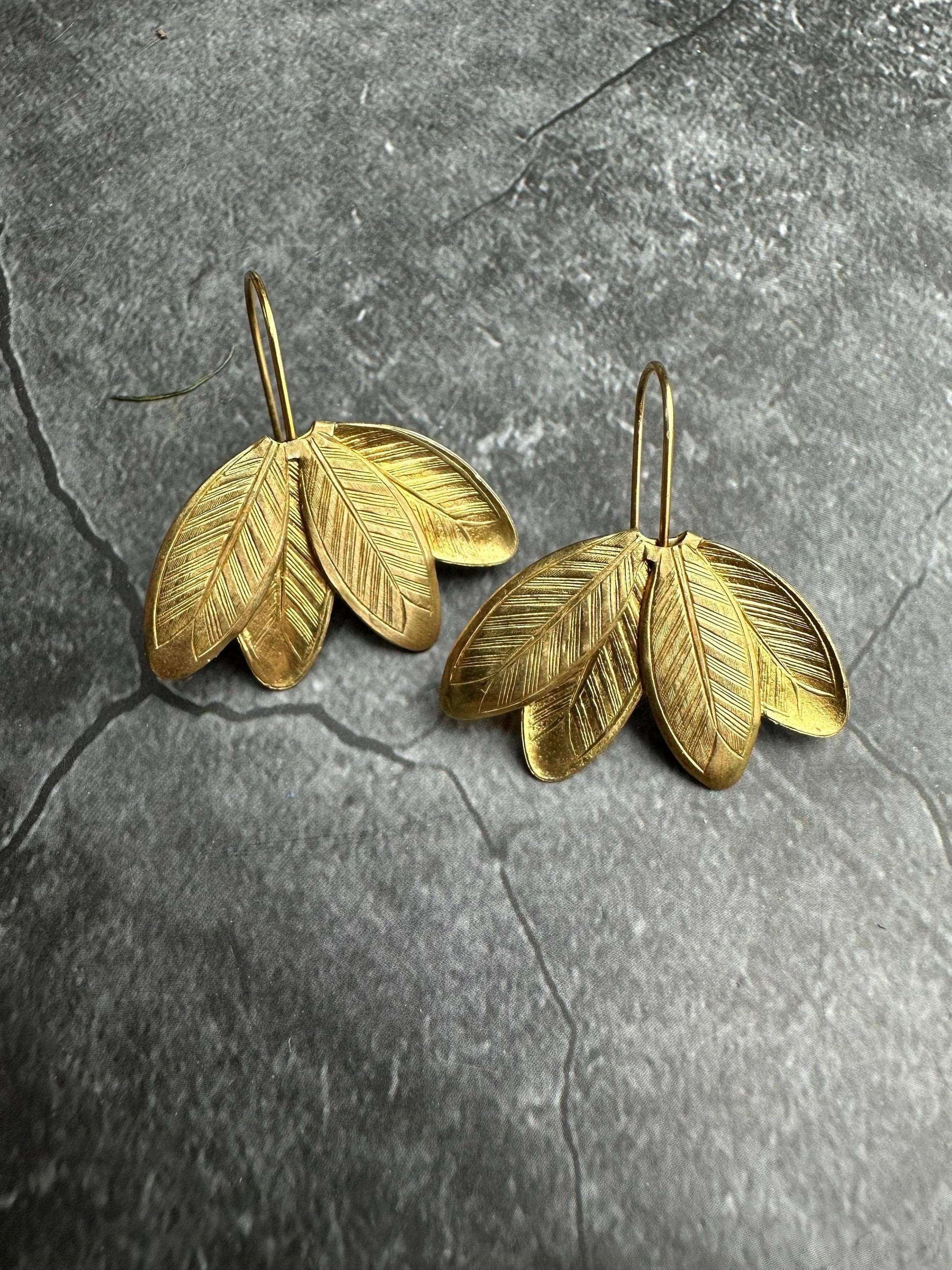 Crushed Petals Earrings - Beaten Solid Brass