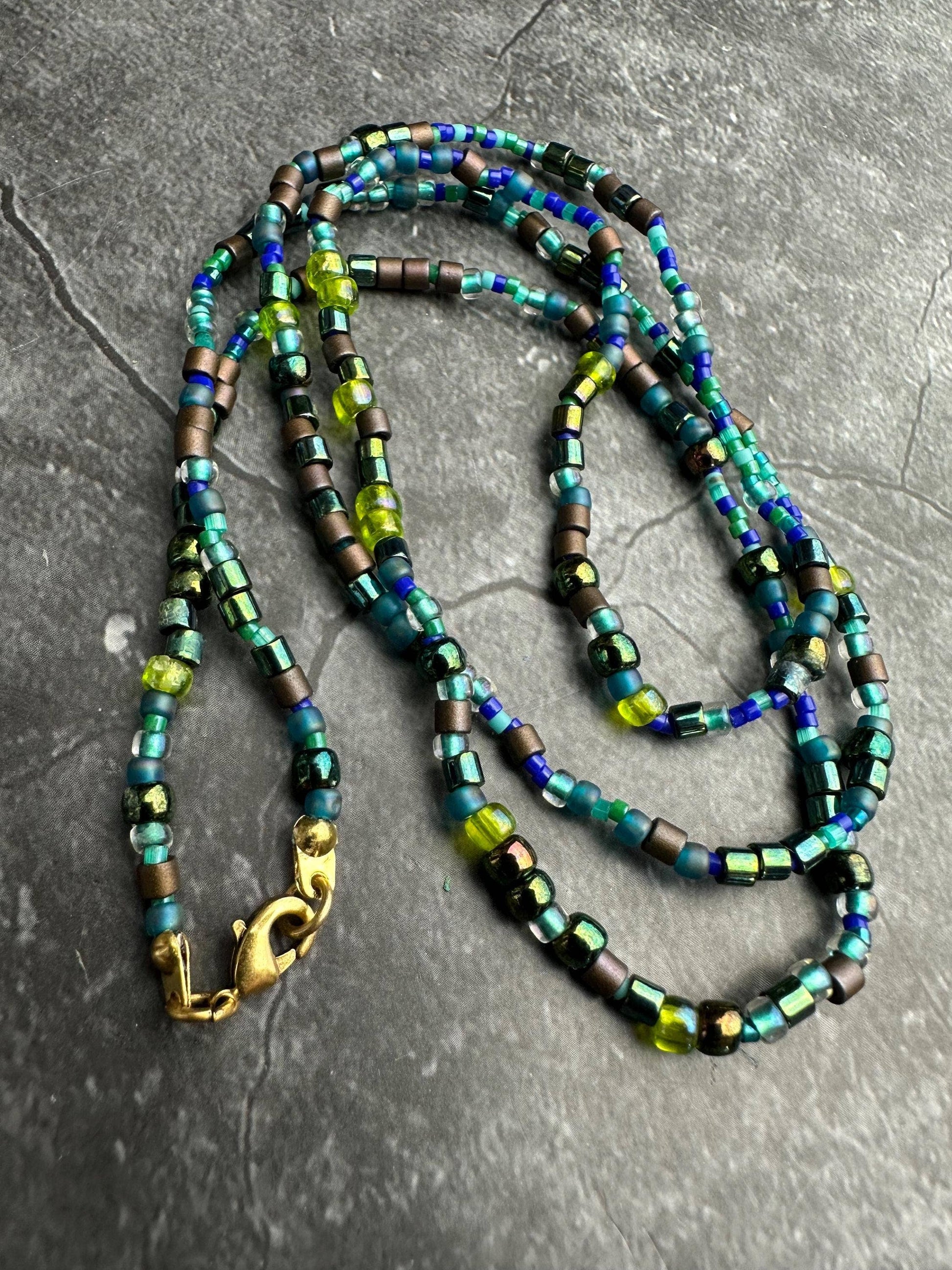 Seed Bead Necklace - Blue Green Layering Necklace