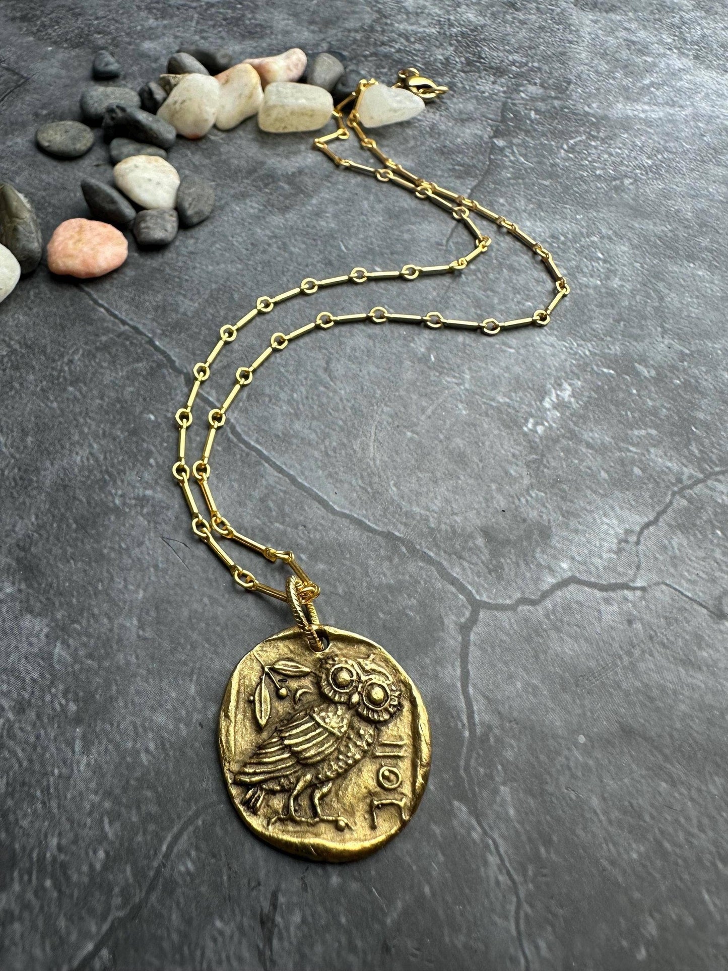 Owl of Athena Necklace - Gold Plated Coin Pendant
