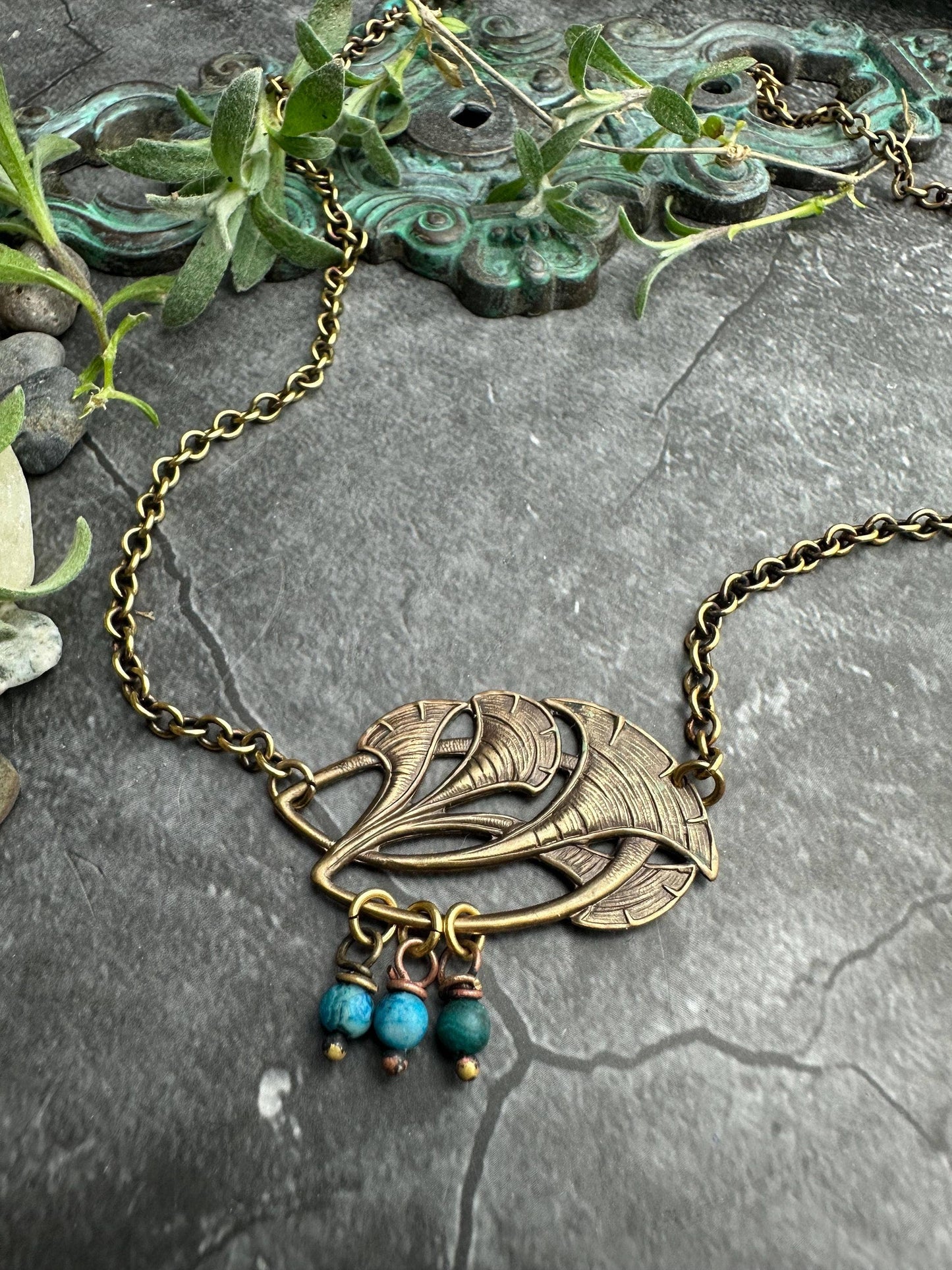 Brass Ginko Leaf Pendant Necklace