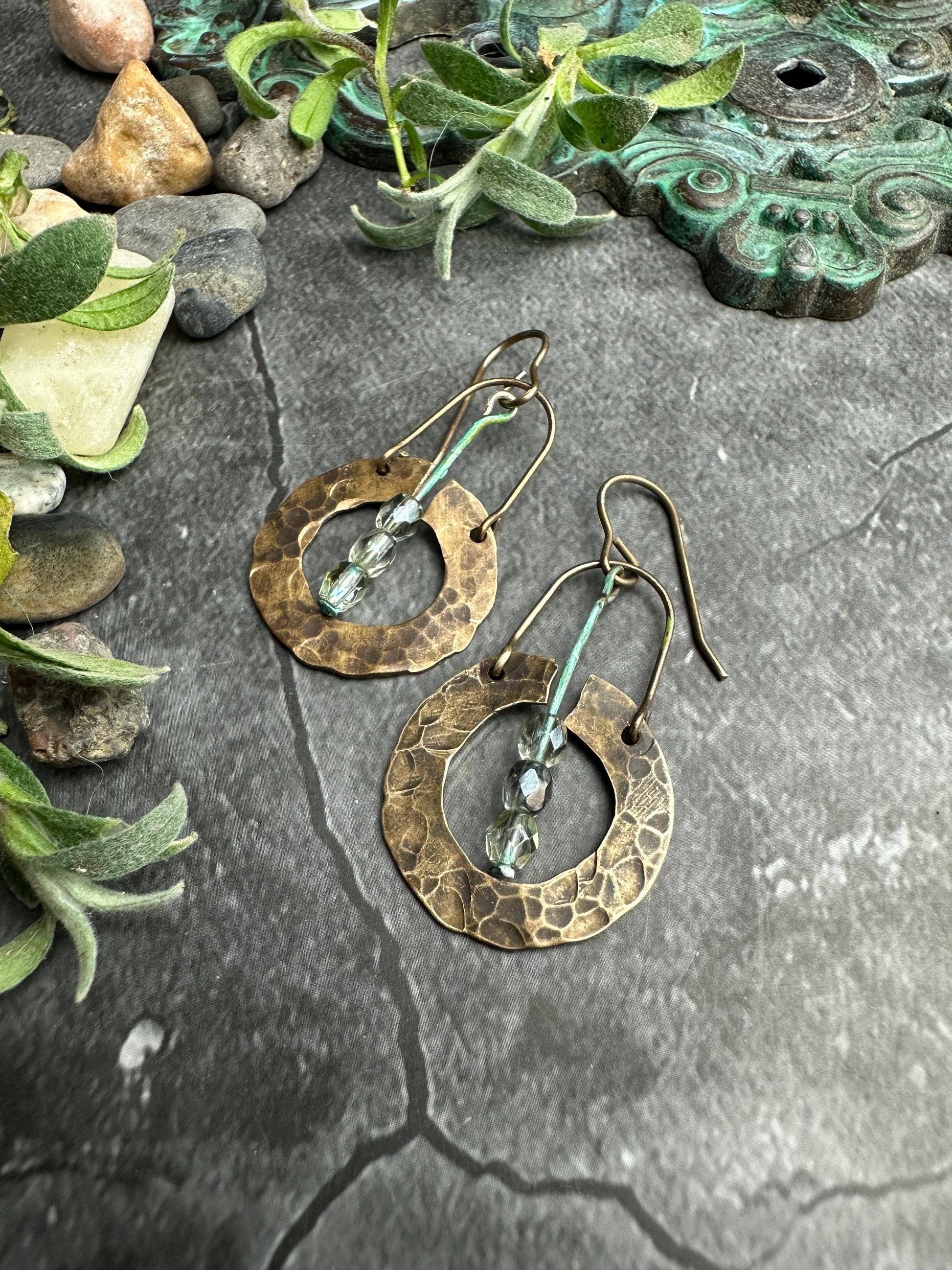 Organic Hammered Brass Earrings