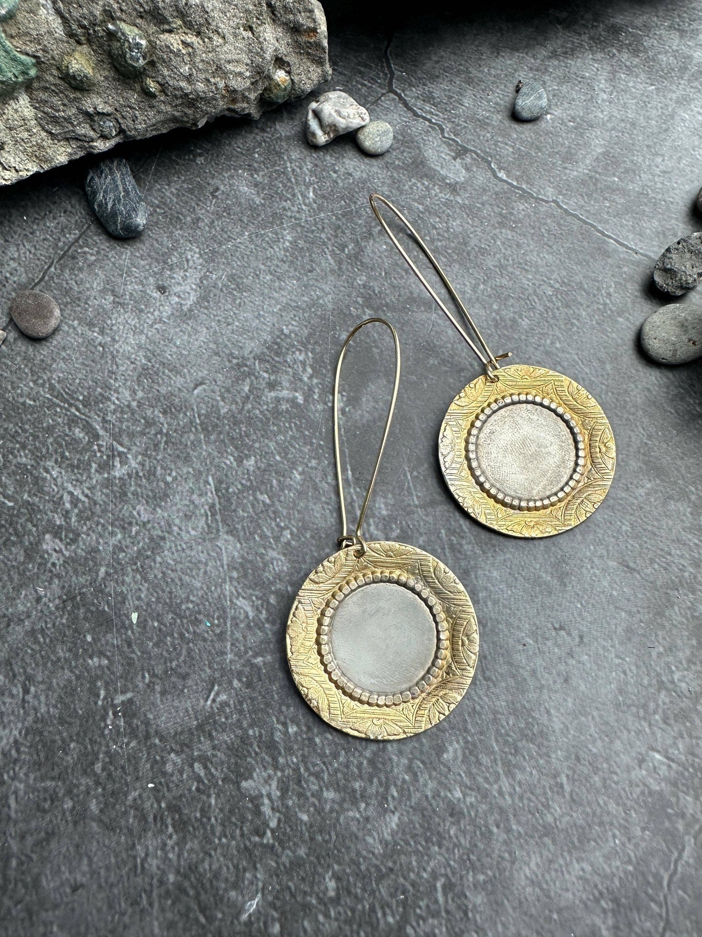 Handcrafted Burnished Silver Disc Earrings