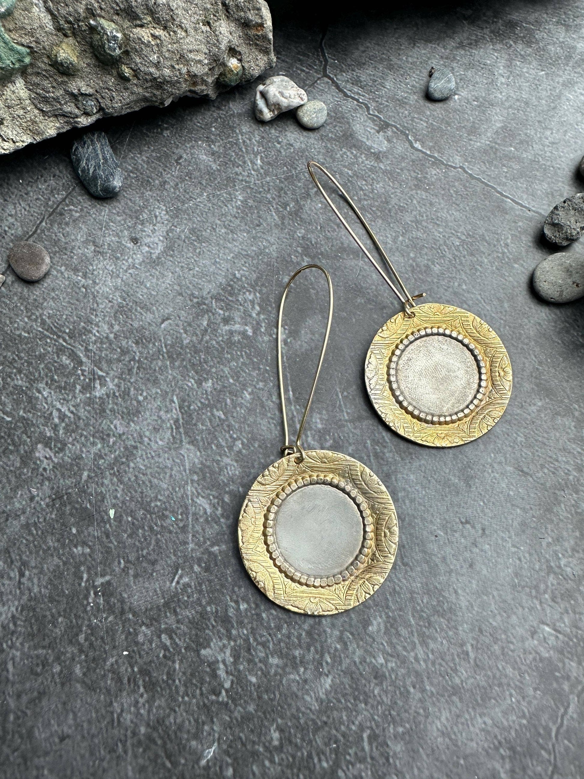 Handcrafted Burnished Silver Disc Earrings