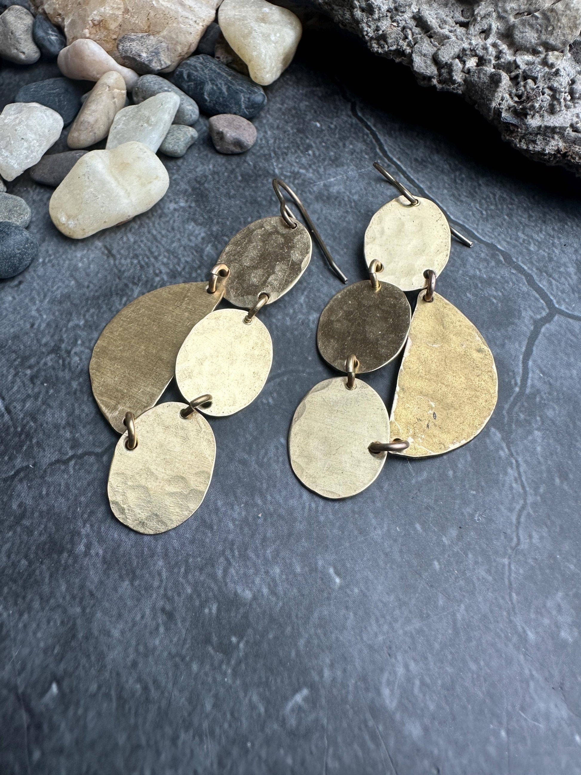 Geometric Shapes - Handmade Solid Beaten Brass Earrings