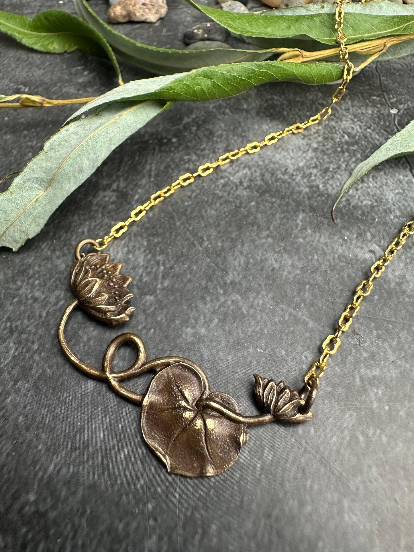 Waterlilies Necklace - Handmade Solid Brass