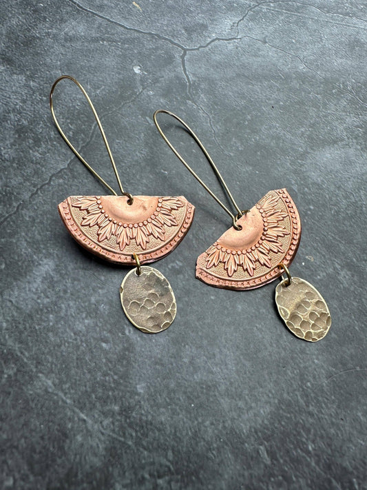 Ancient Sun Earrings - Hammered Copper & Brass