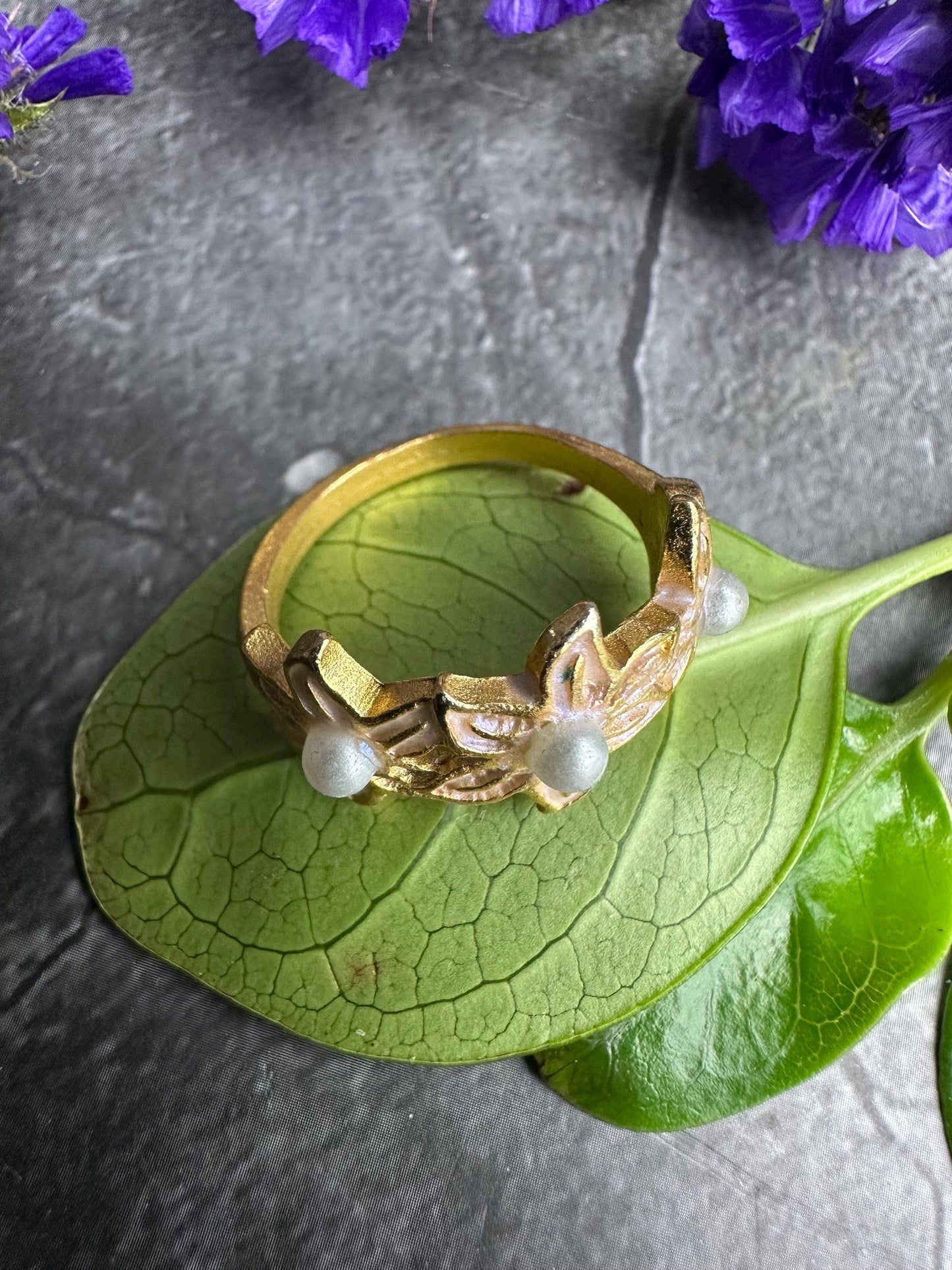 Floral Pearl Ring - Feminine Botanical
