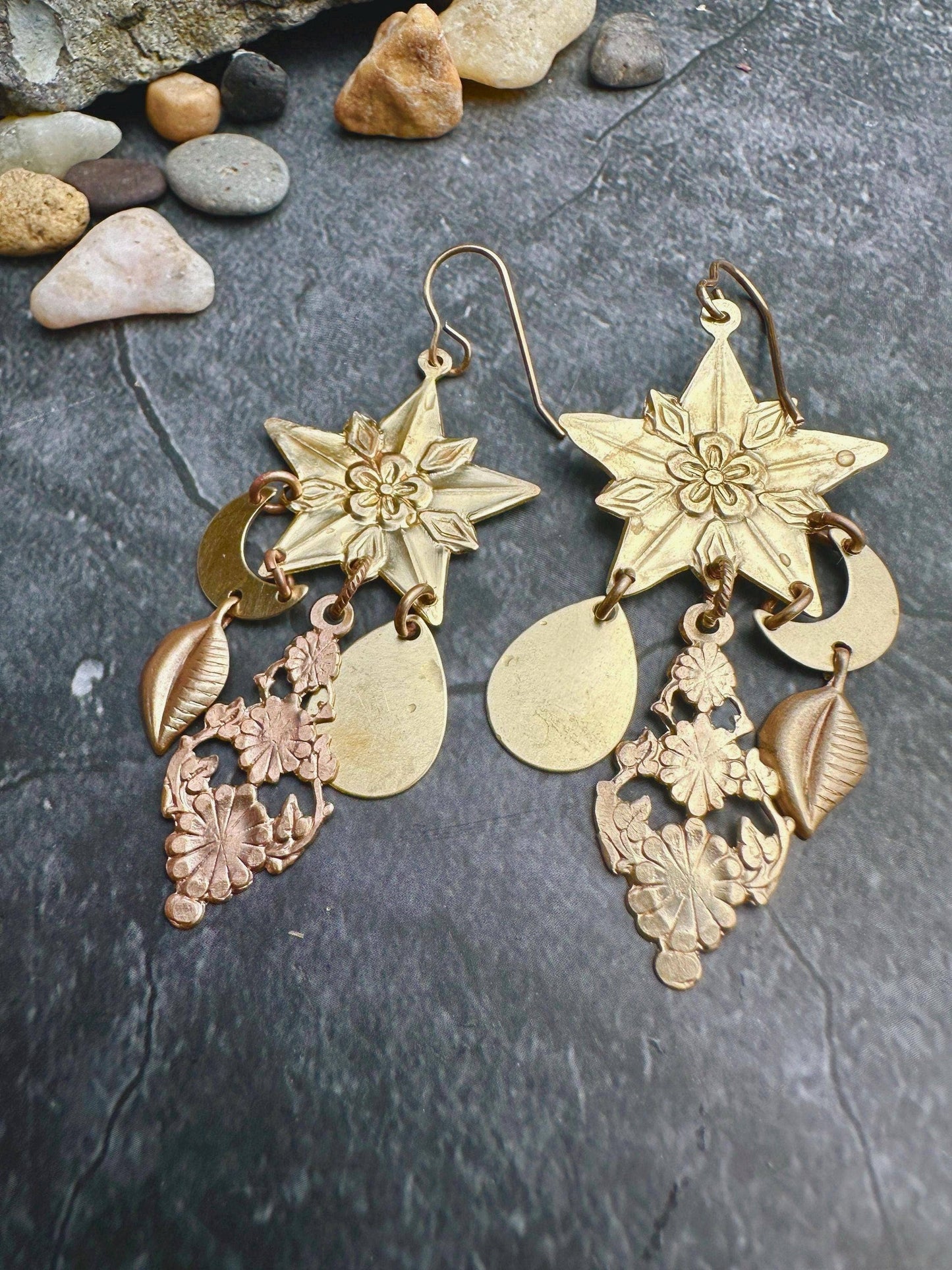 Midnight Garden Earrings- Handmade Beaten Solid Brass
