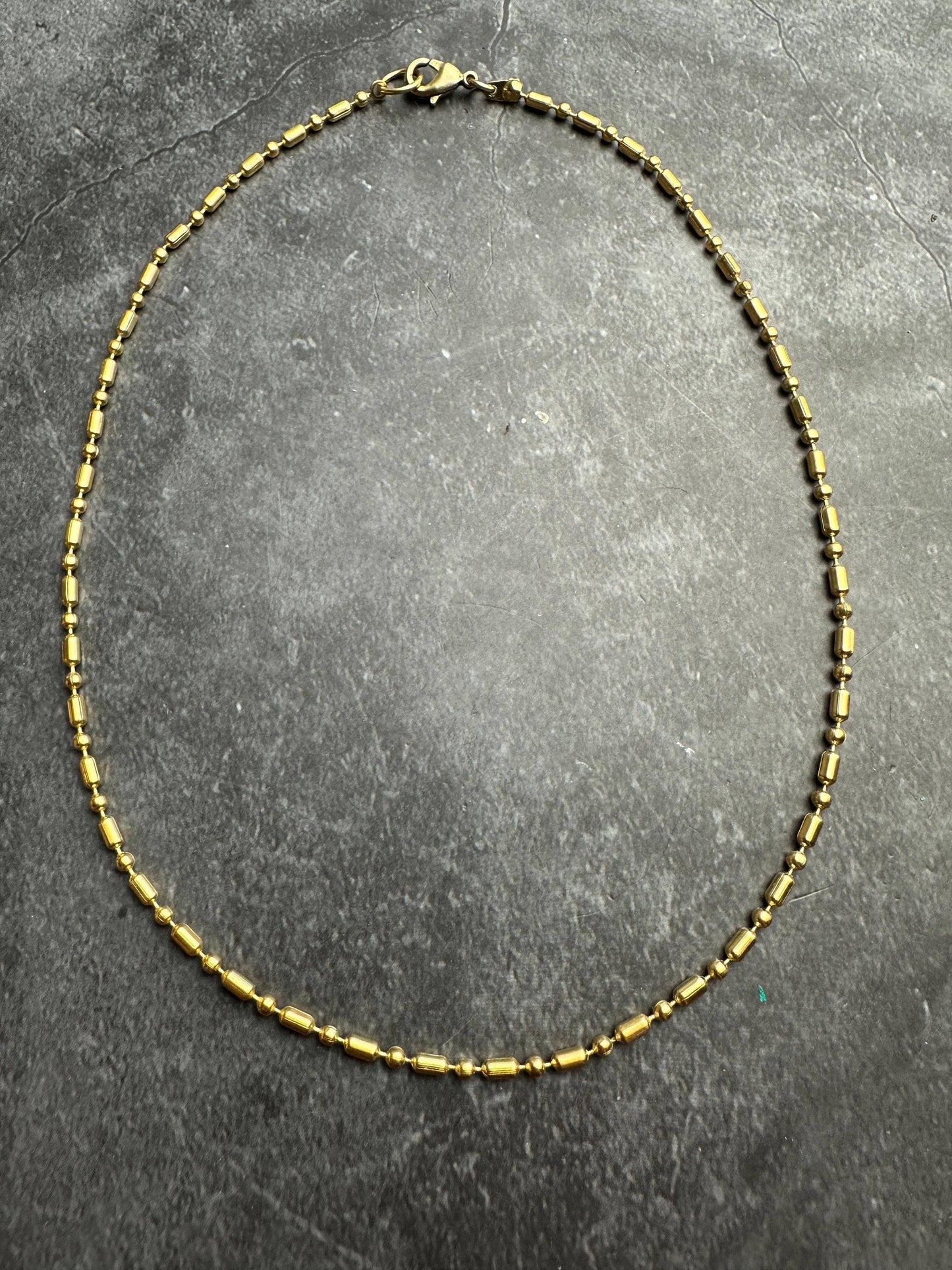 Dainty Gold Beaded Chain Necklace – Minimal Layering – 10k G