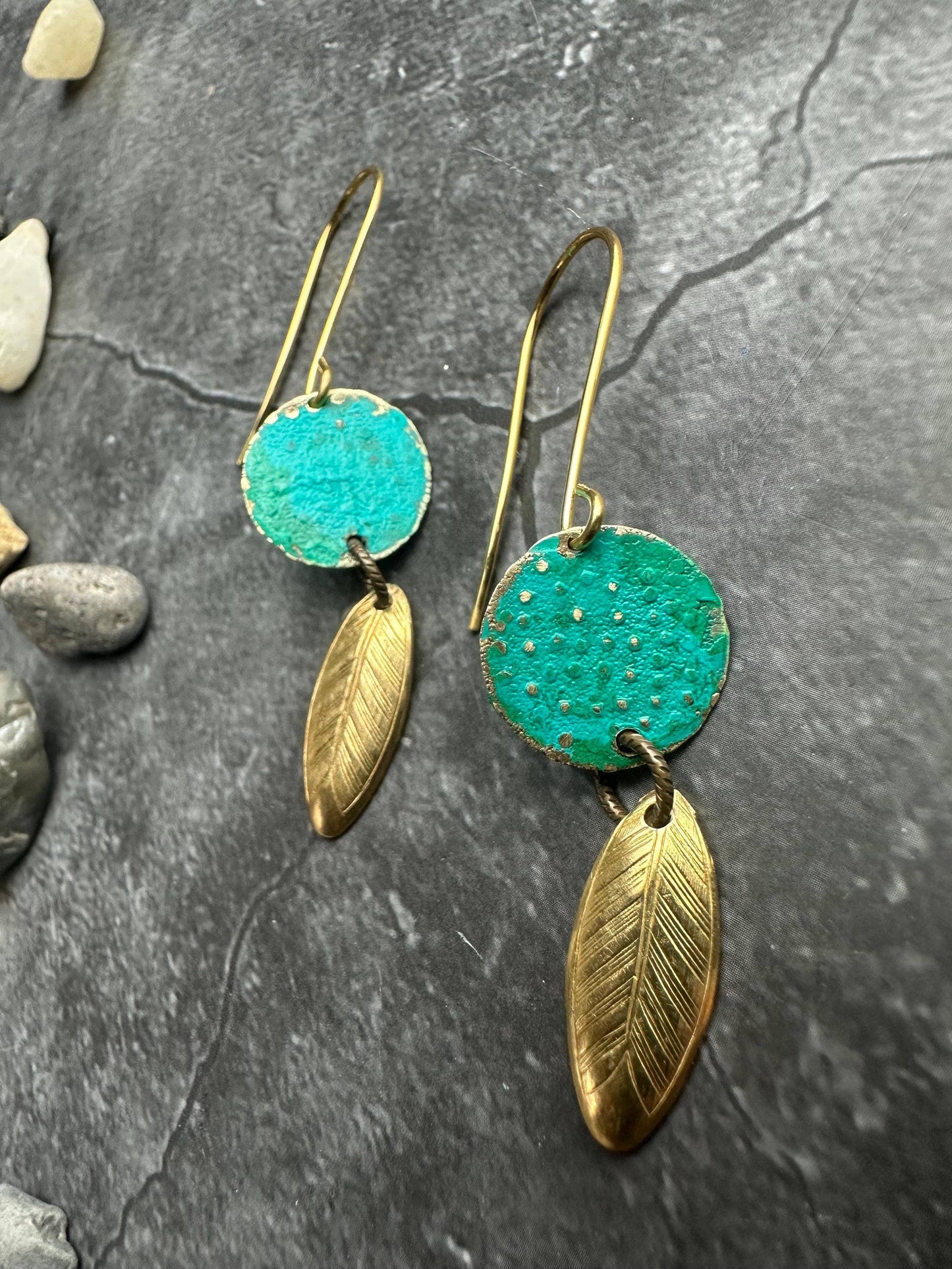 Ancient Petal Earrings - Solid Beaten Brass Hand Patina