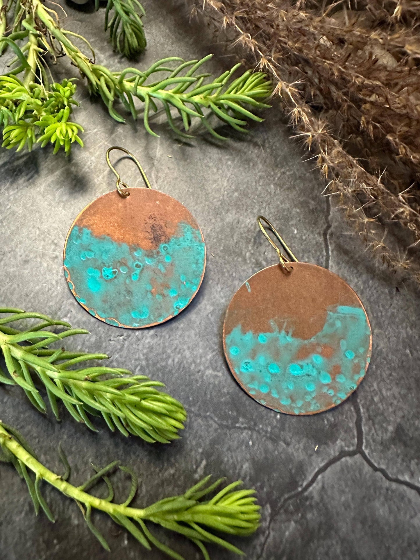 Handcrafted Artisan Copper Hammered Disc Earrings