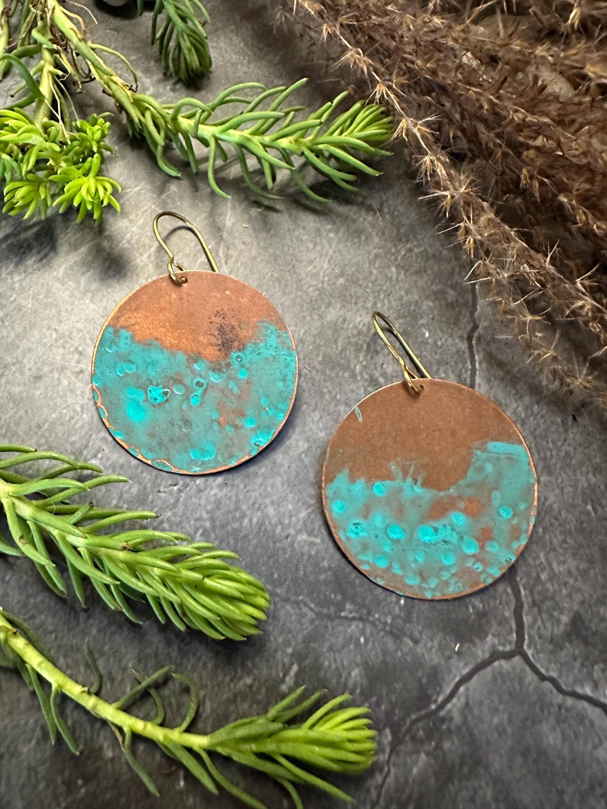 Handcrafted Artisan Copper Hammered Disc Earrings