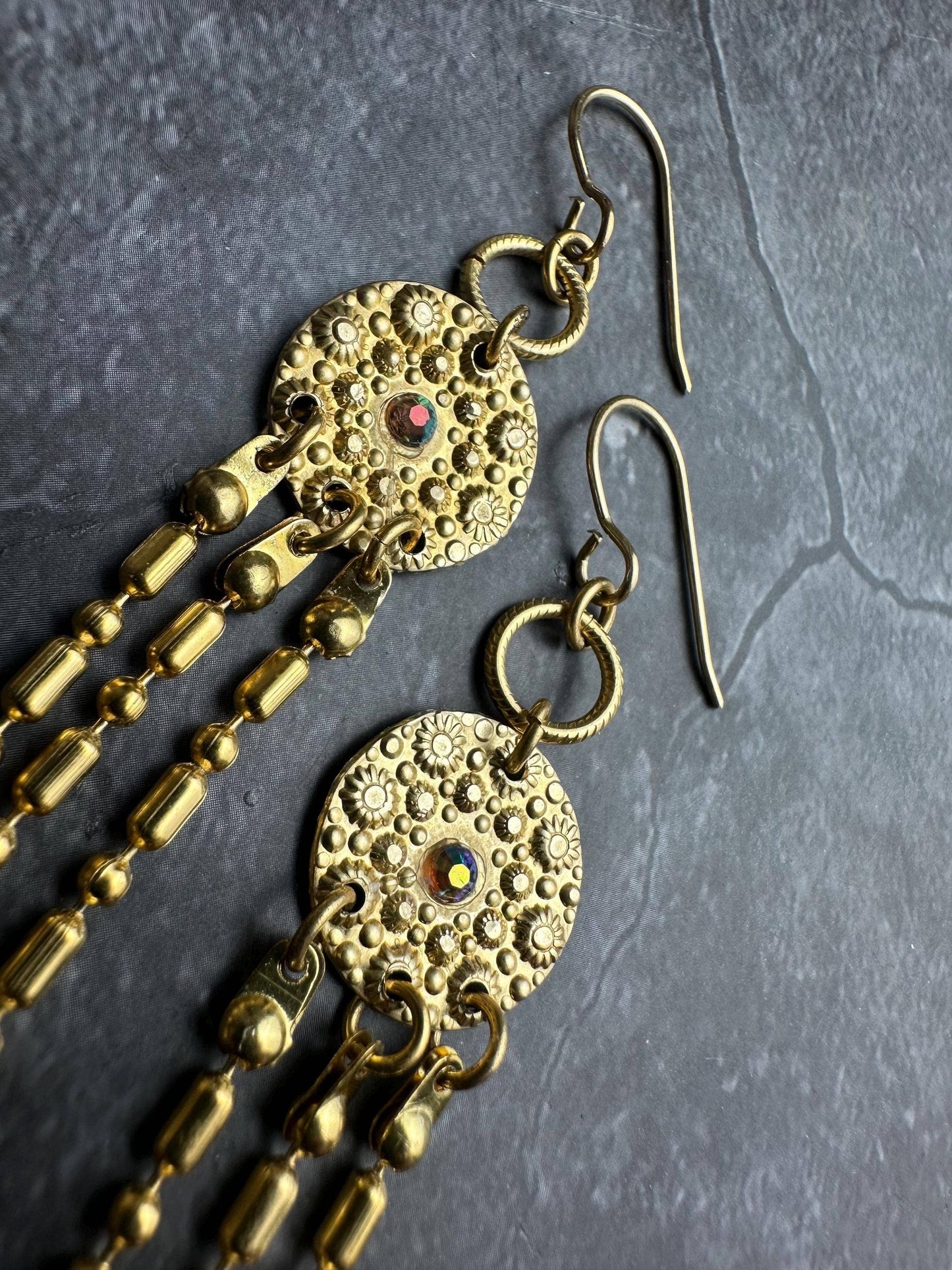 Tanis Ancient Jewel Earrings - Handcrafted Hammered Brass