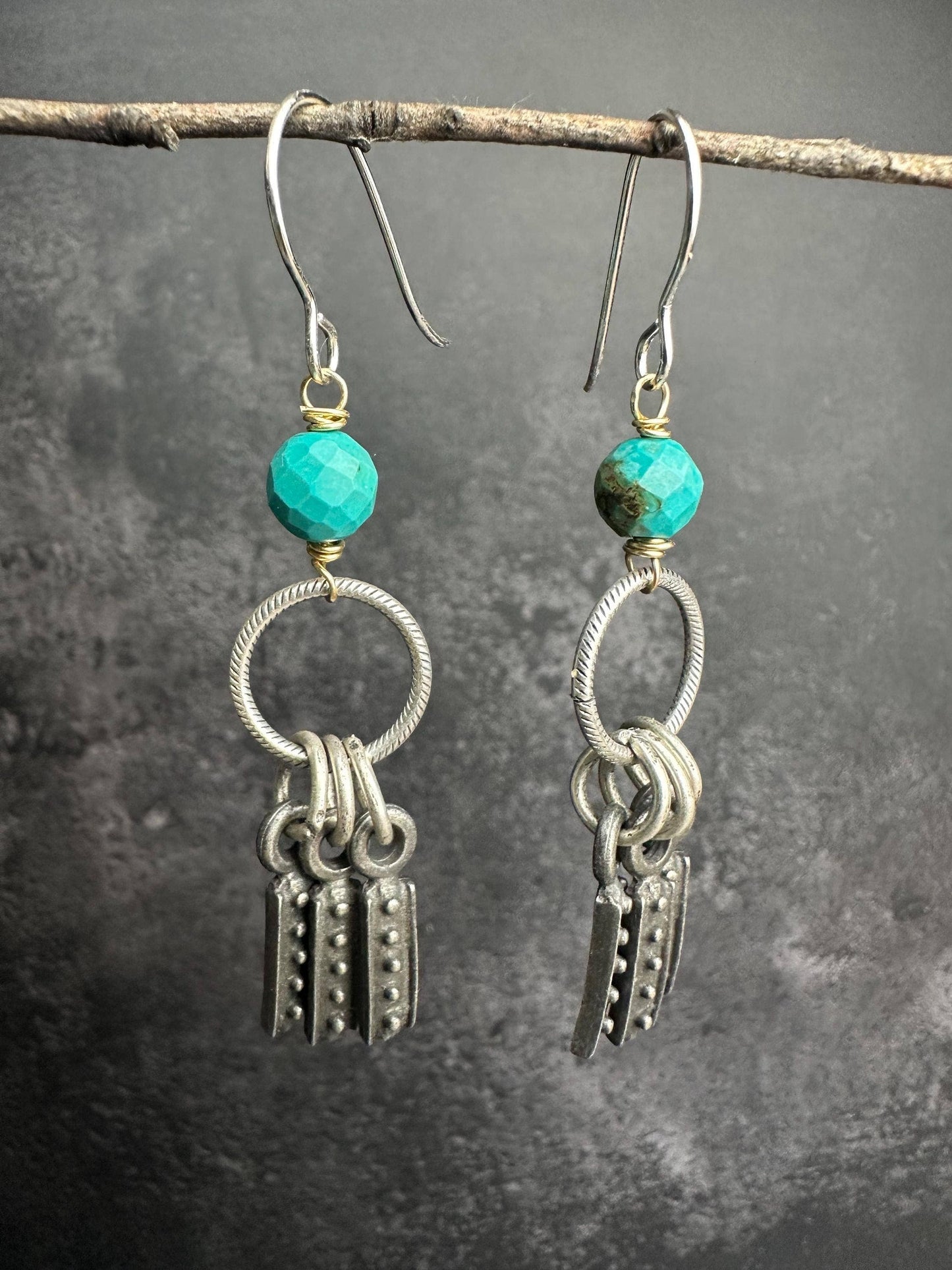 Sky Talisman Earrings - Silver & Pewter Faceted Turquoise