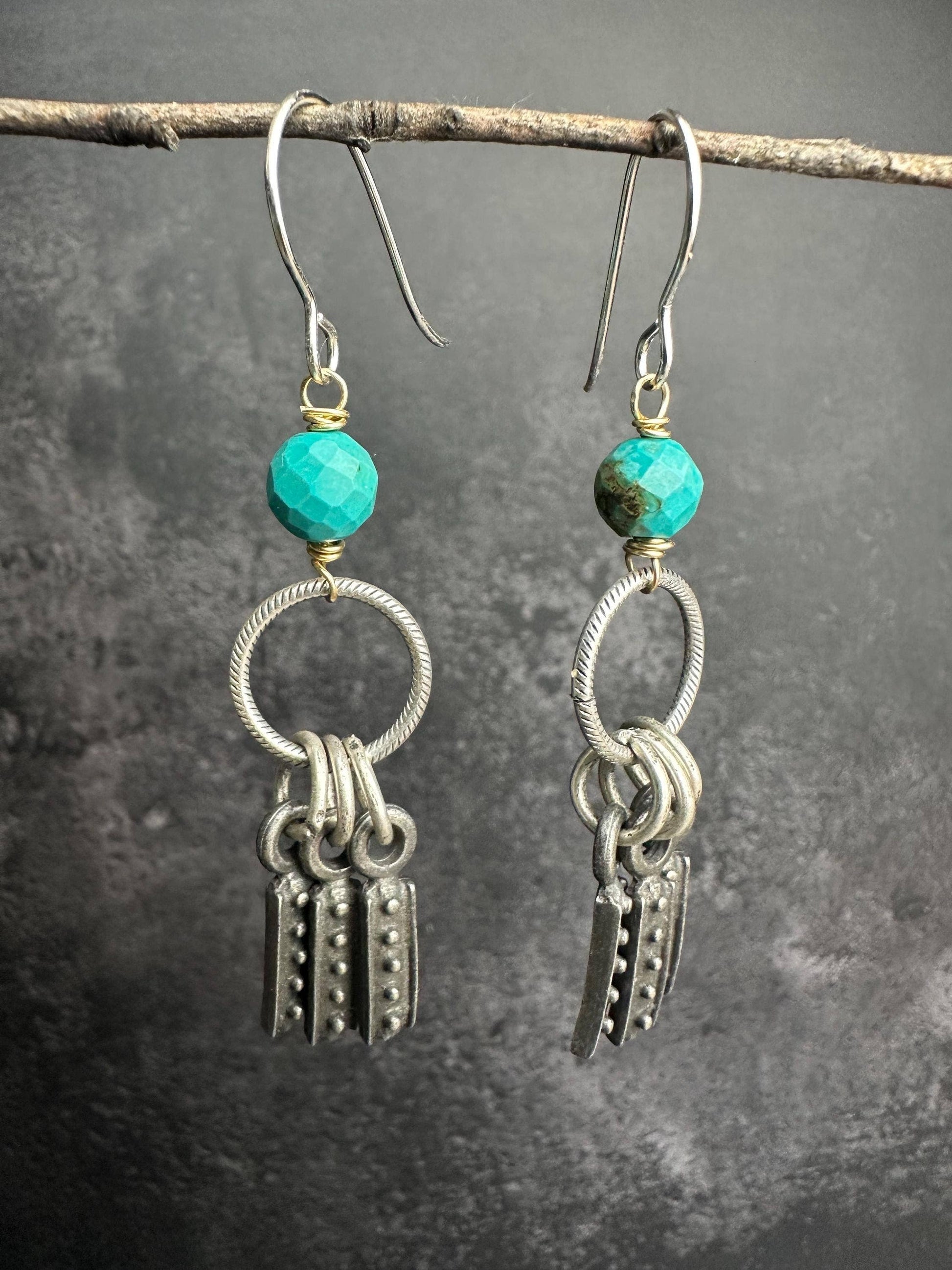 Sky Talisman Earrings - Silver & Pewter Faceted Turquoise