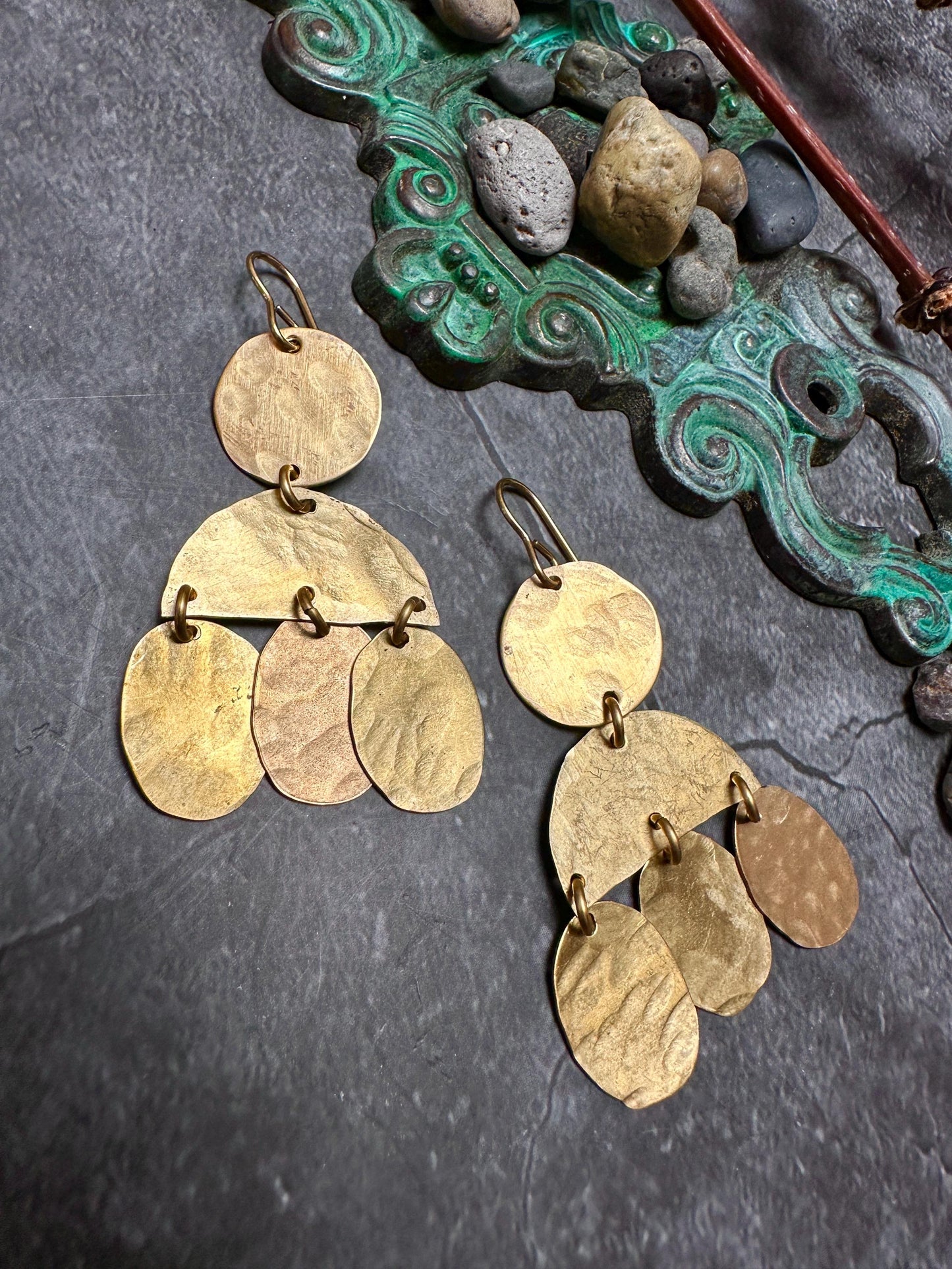 Simple Shapes Geometric Earrings - Handmade Solid Beaten Brass