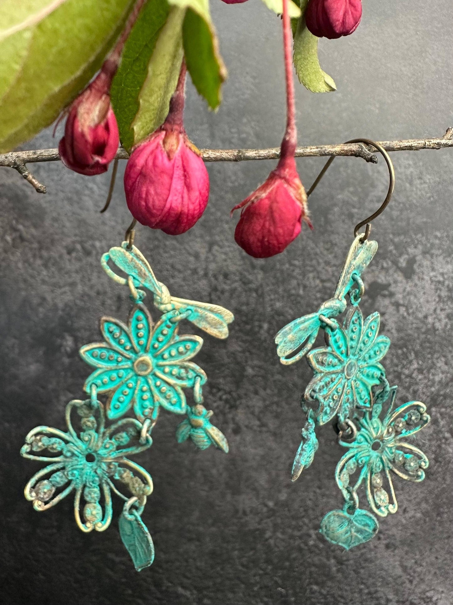 Patina Floral Insect Earrings