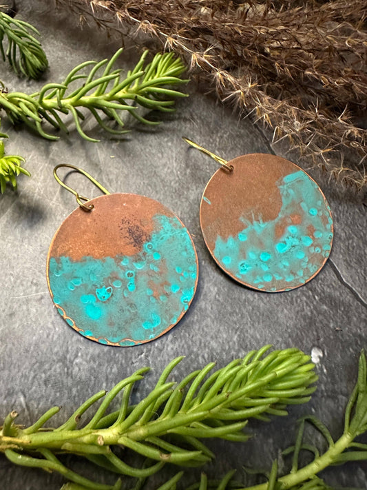 Handcrafted Artisan Copper Hammered Disc Earrings