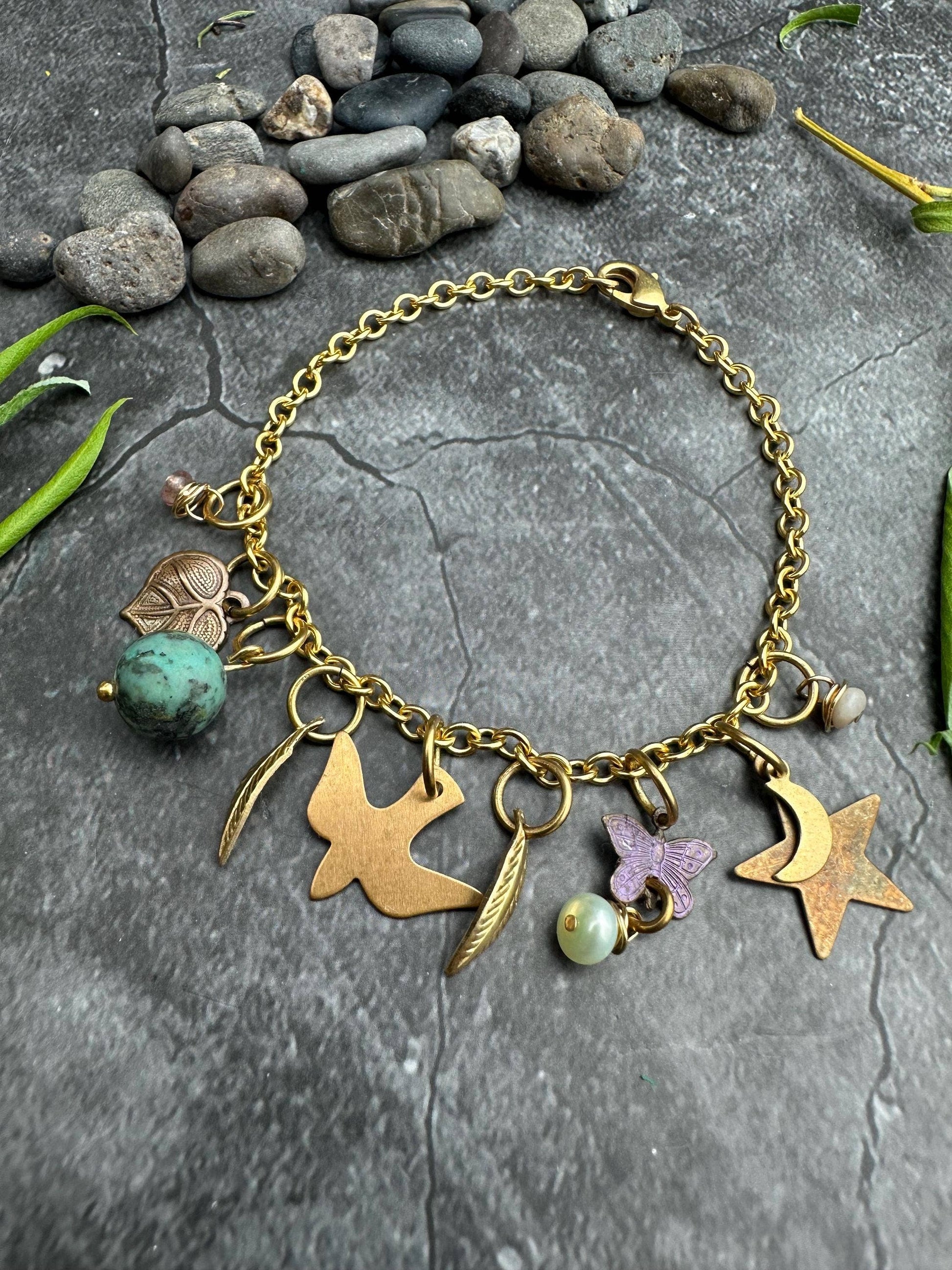 Bird Moon Butterfly Charm Bracelet