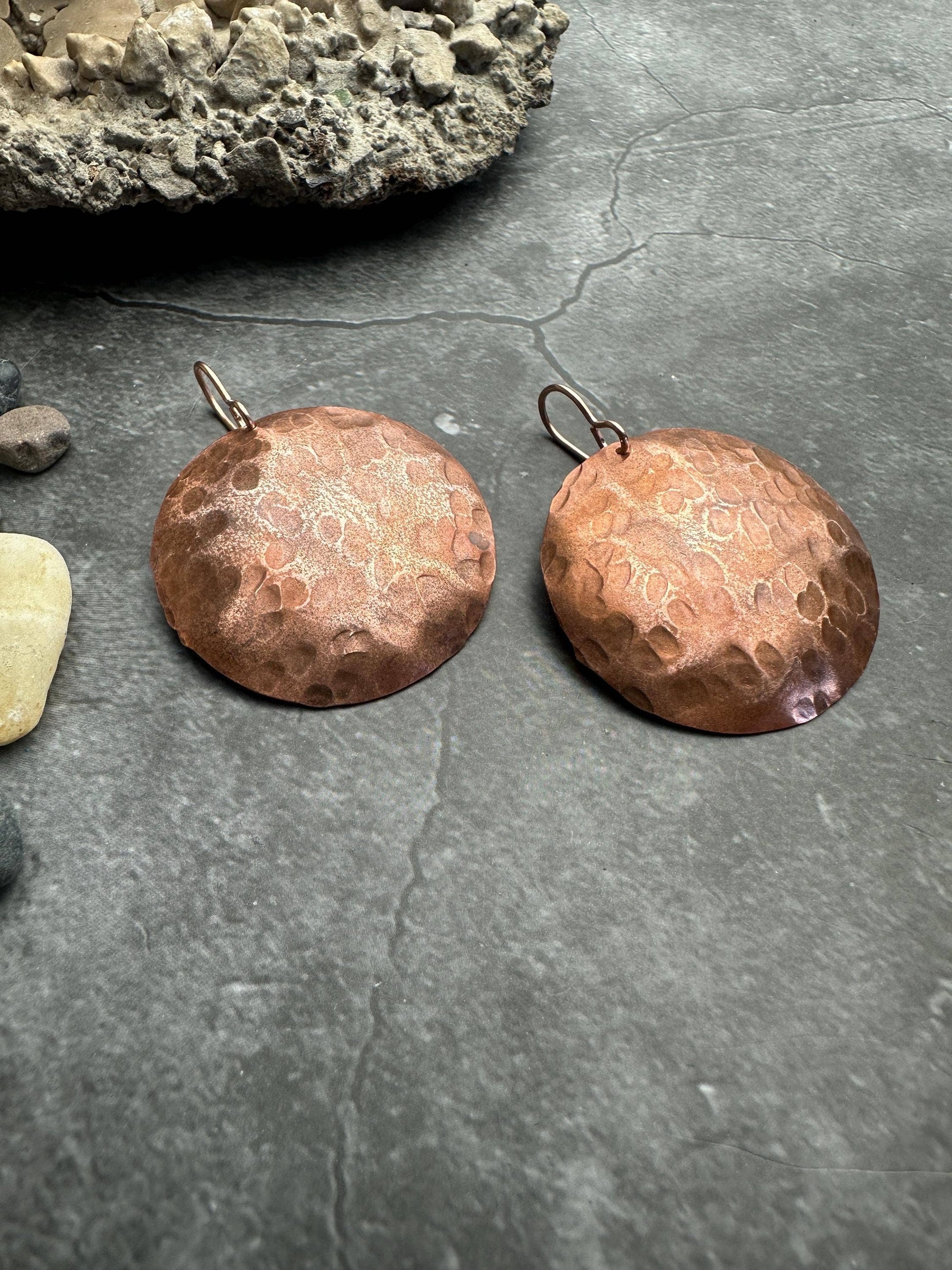 Handcrafted Artisan Copper Dapped Disc Earrings
