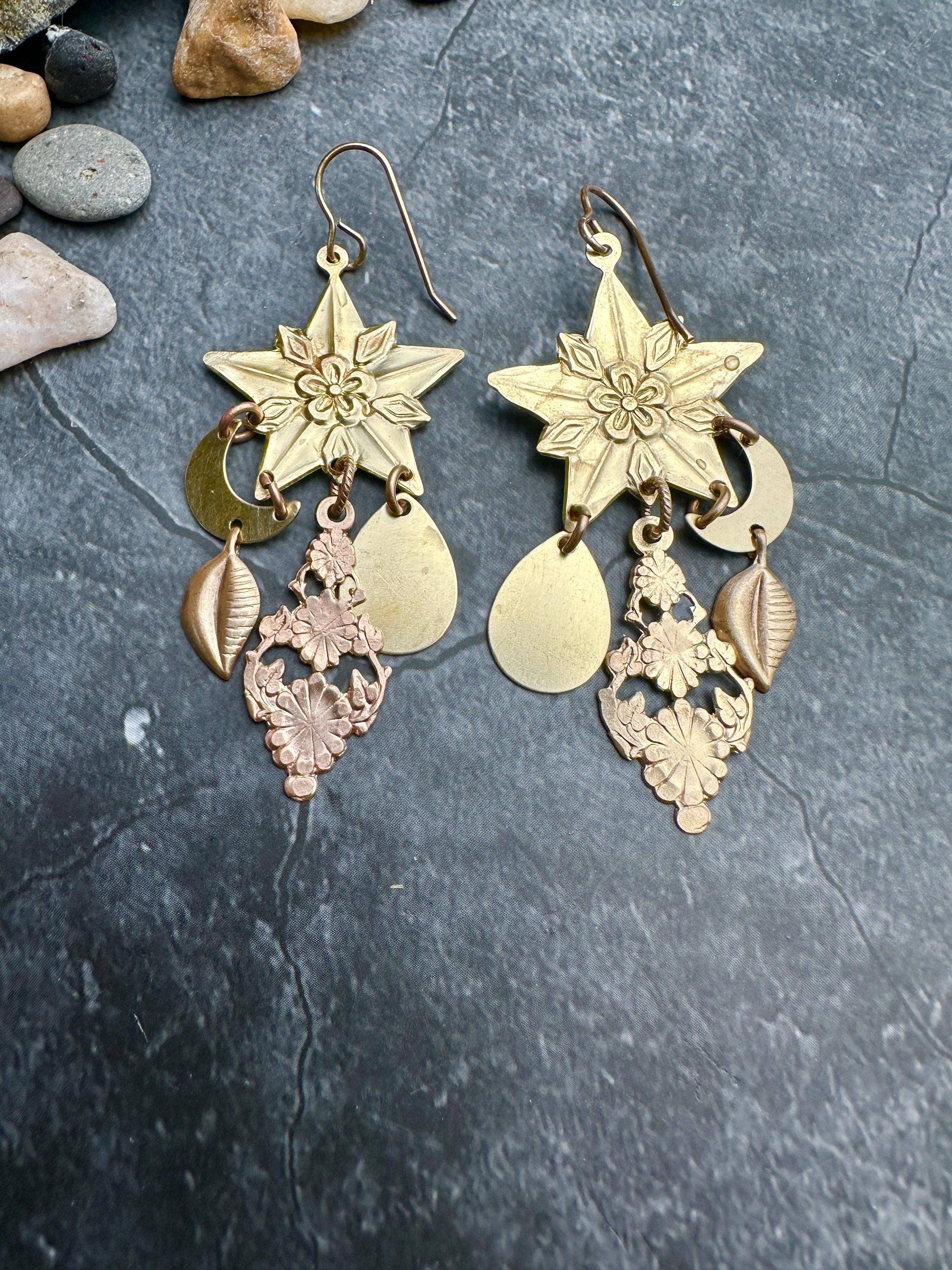 Midnight Garden Earrings- Handmade Beaten Solid Brass