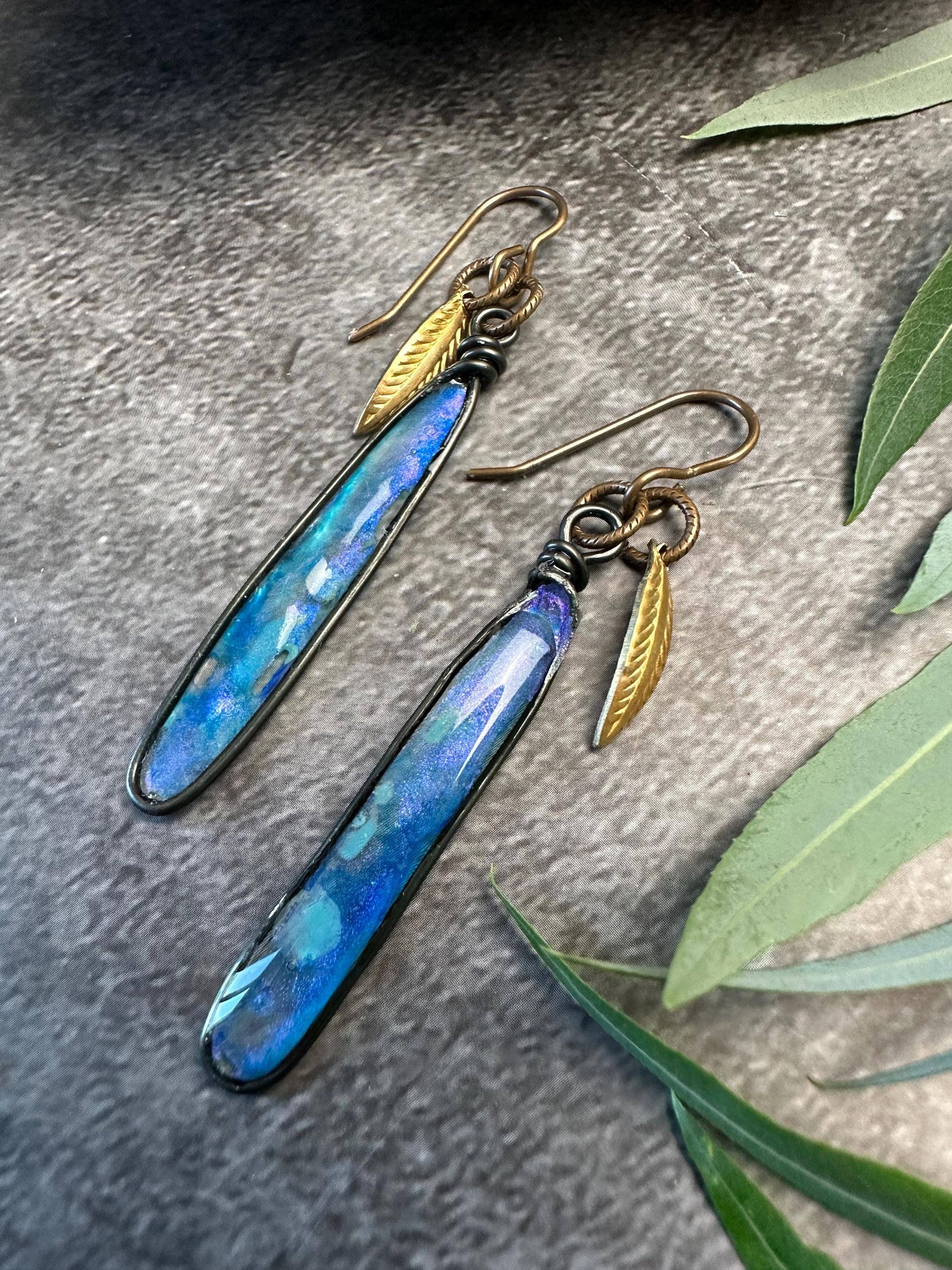 Iridescent Dragonfly Pool Earrings - Colored Resin