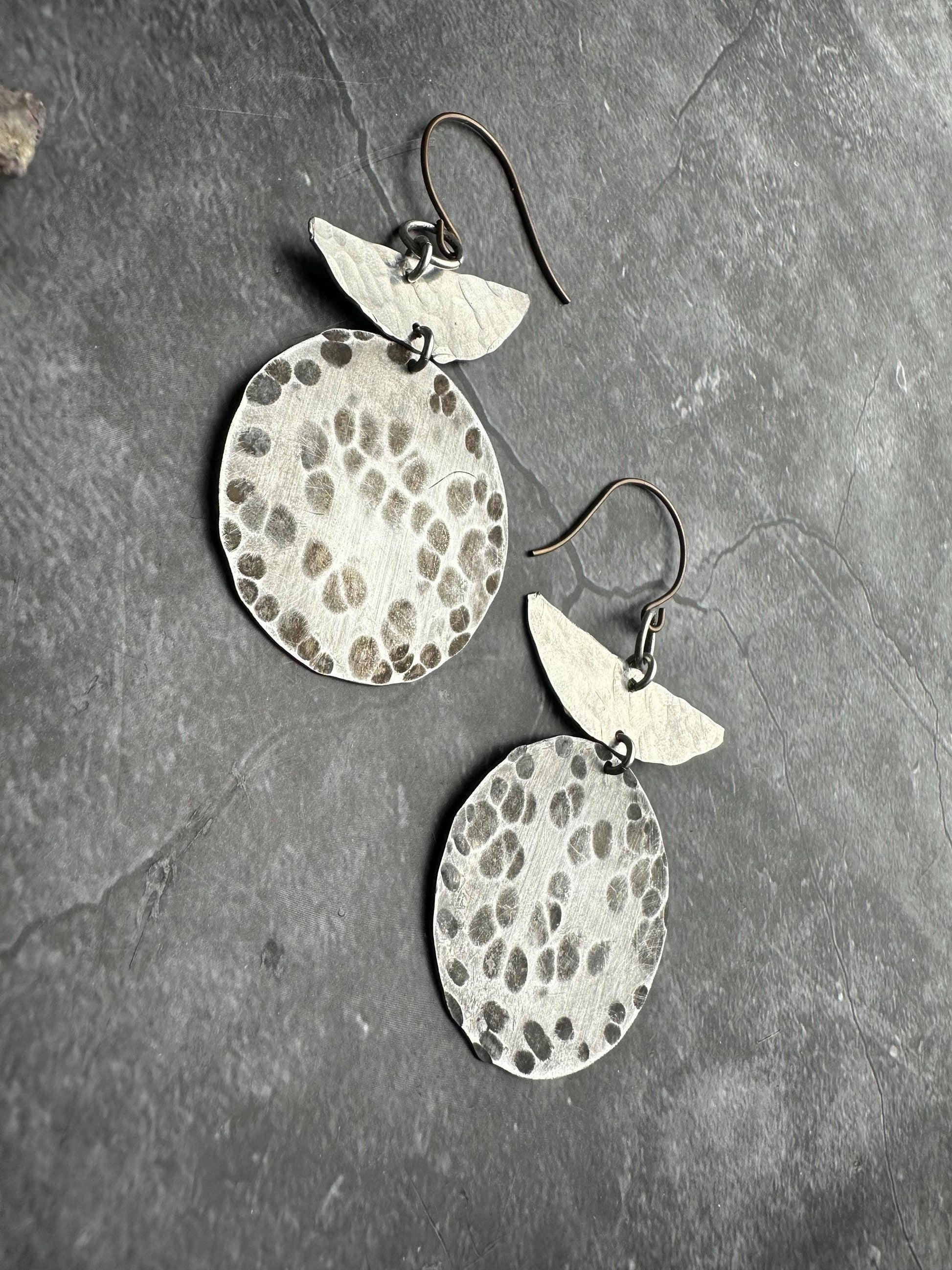 Geometric Shape Earrings - Hammered Silver & Pewter ox