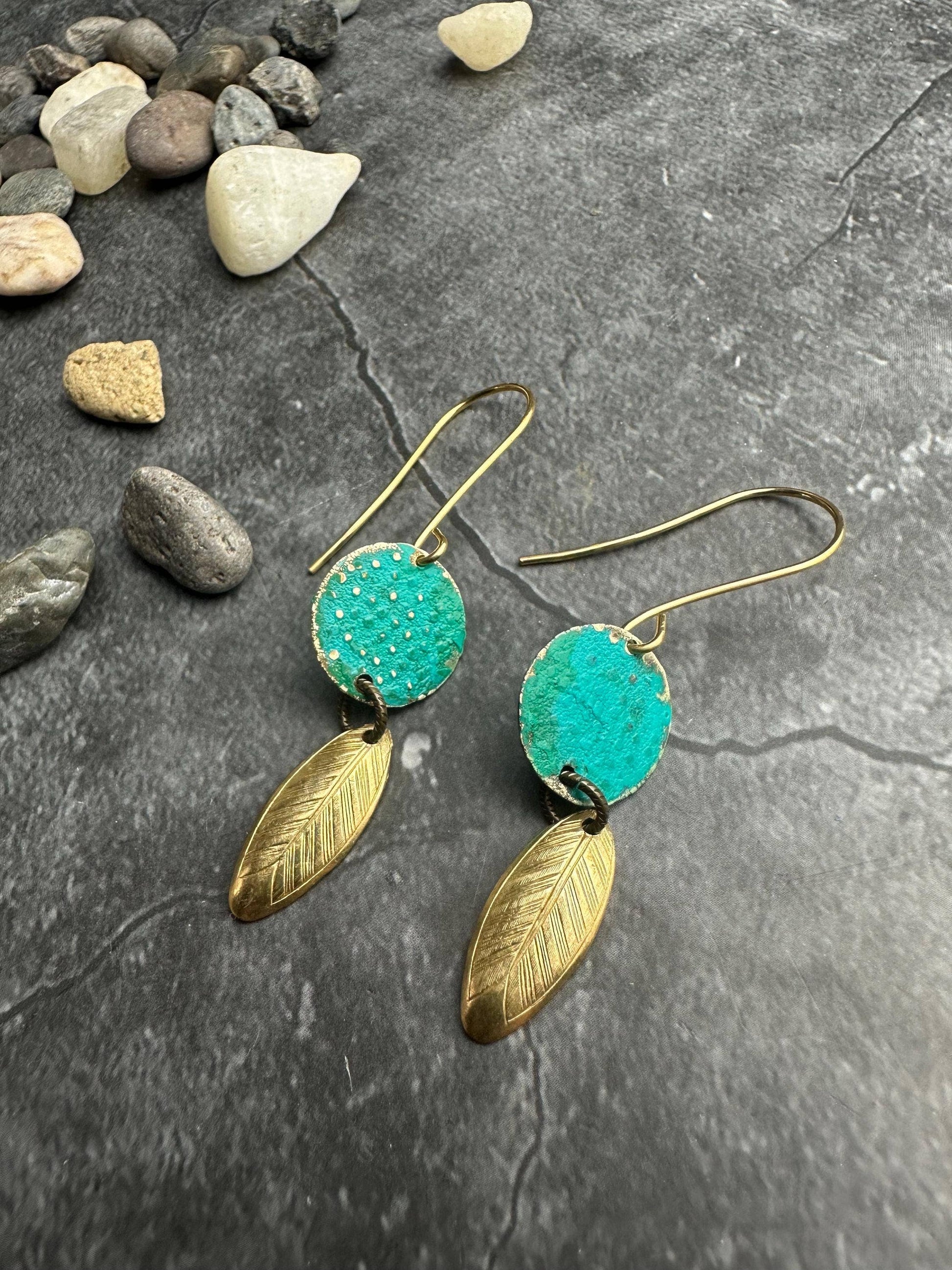 Ancient Petal Earrings - Solid Beaten Brass Hand Patina