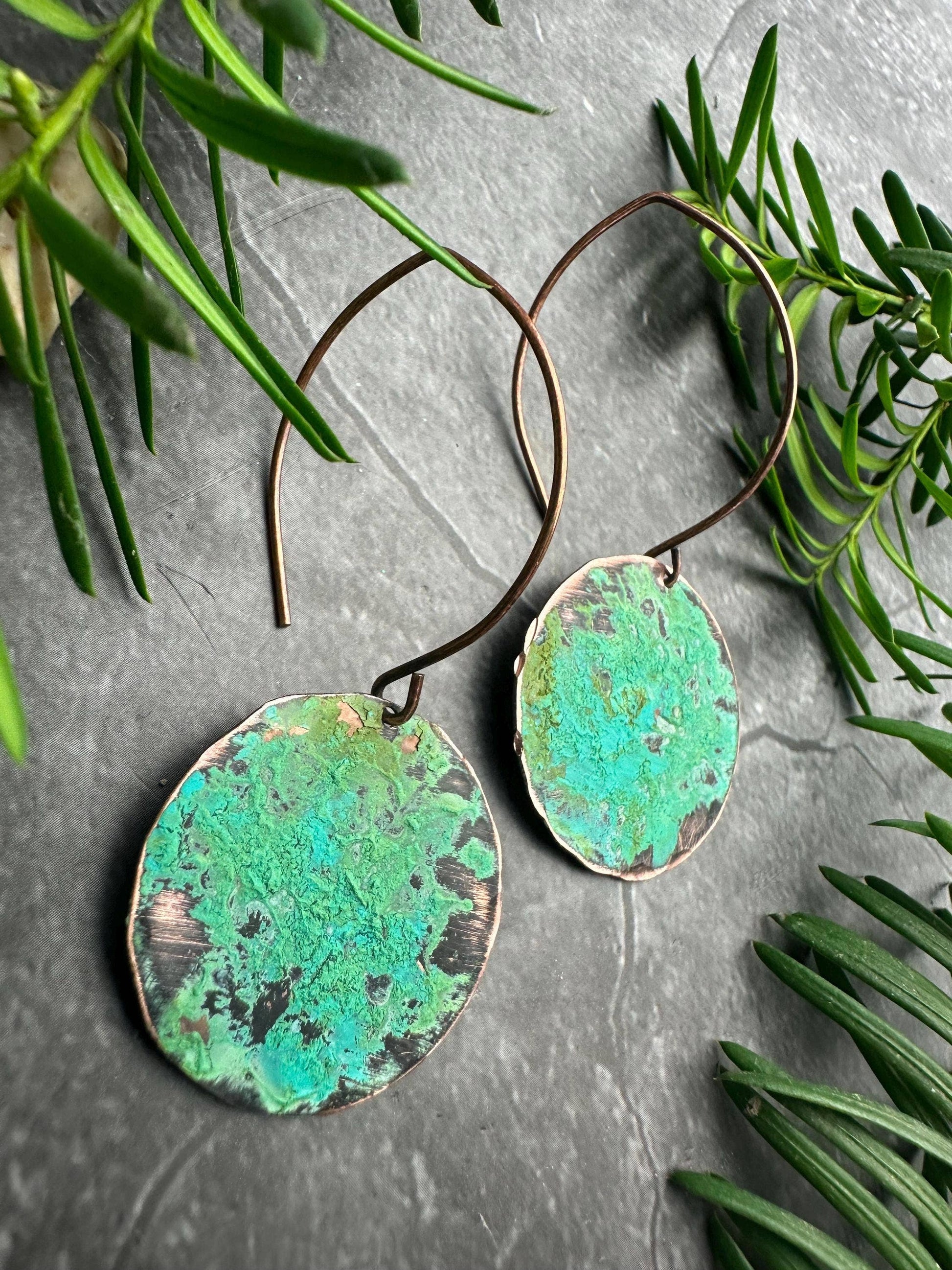Distressed earthen disc Earrings - Copper & Patina