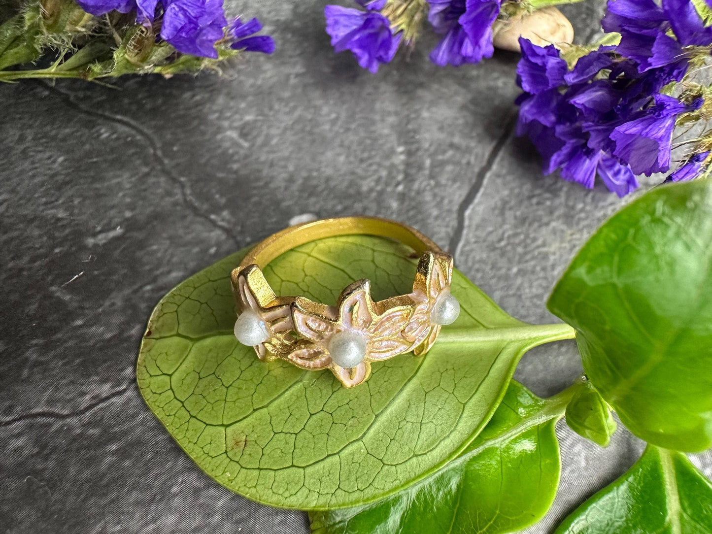 Floral Pearl Ring - Feminine Botanical