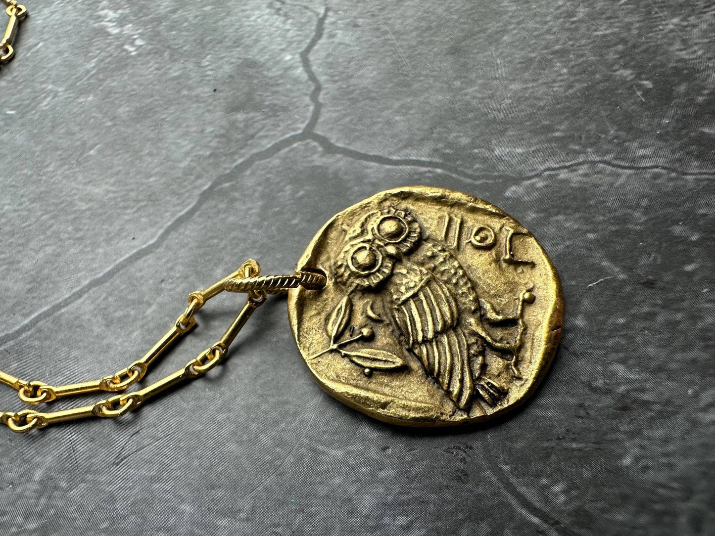 Owl of Athena Necklace - Gold Plated Coin Pendant