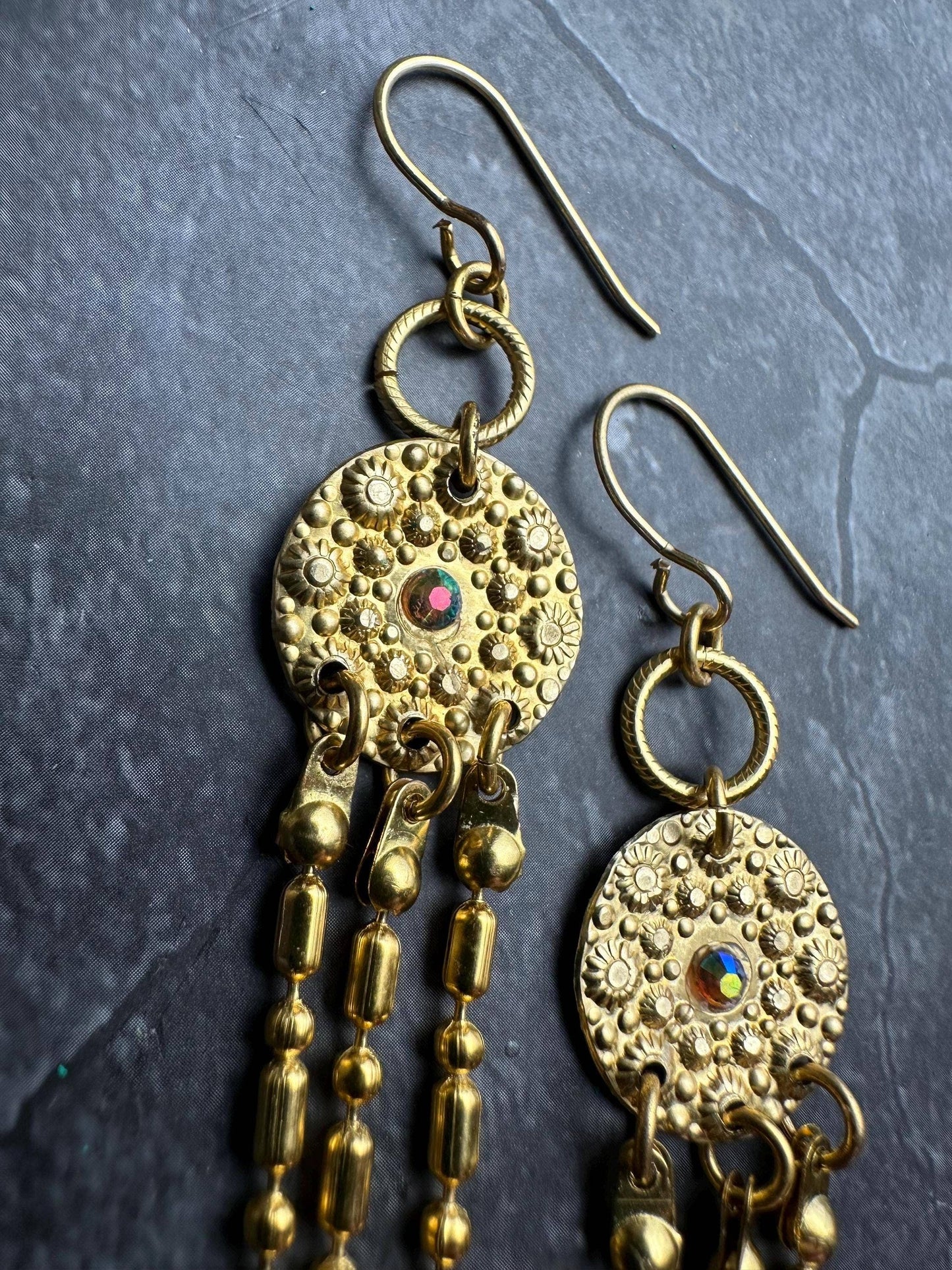 Tanis Ancient Jewel Earrings - Handcrafted Hammered Brass