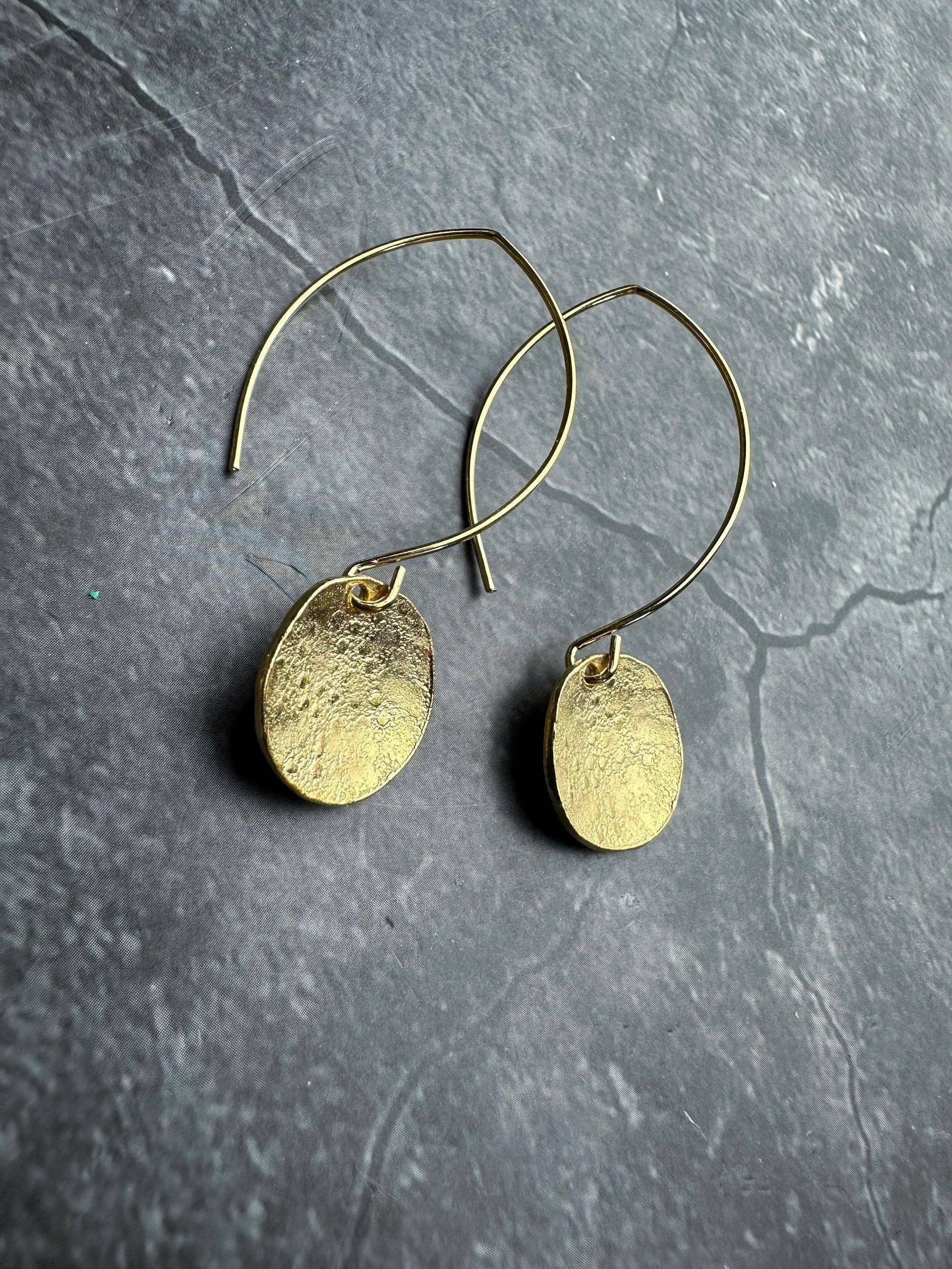 Polka dot disc Earrings - 10k Gold & Pewter