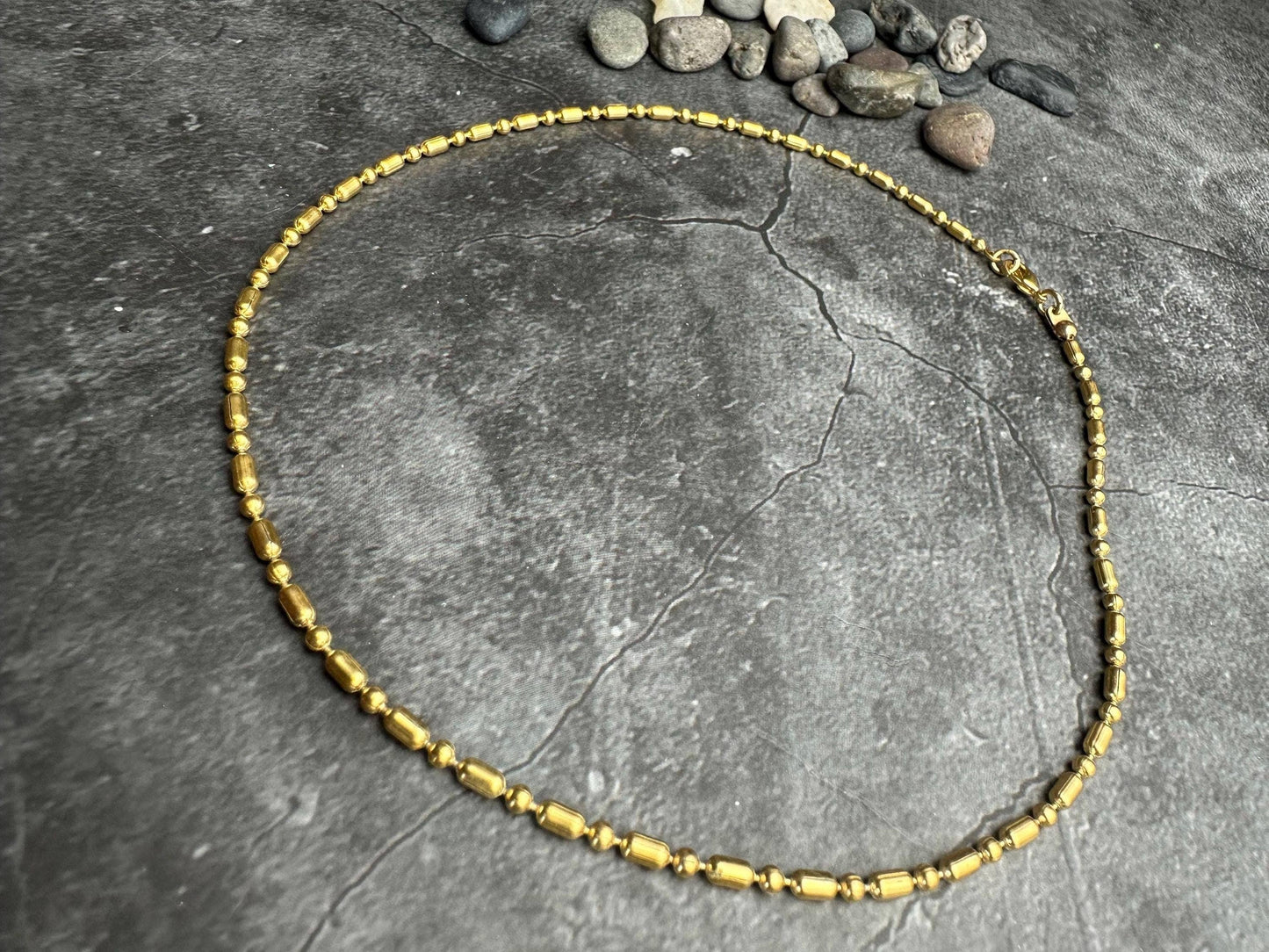 Dainty Gold Beaded Chain Necklace – Minimal Layering – 10k G