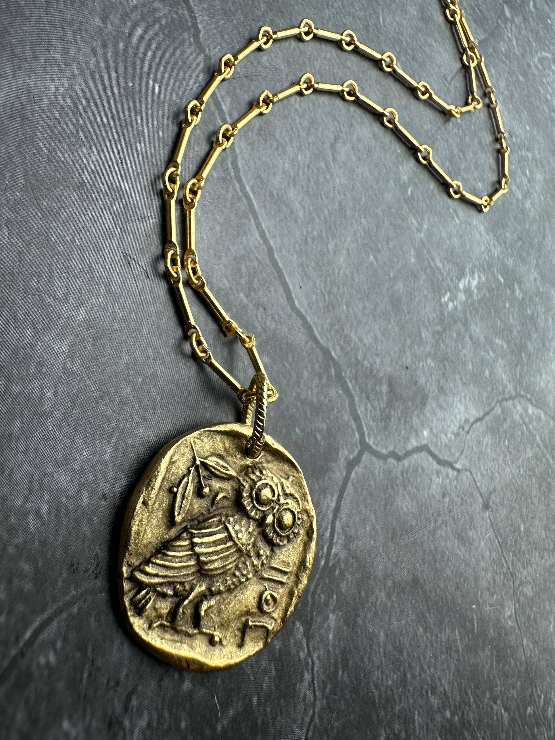 Owl of Athena Necklace - Gold Plated Coin Pendant