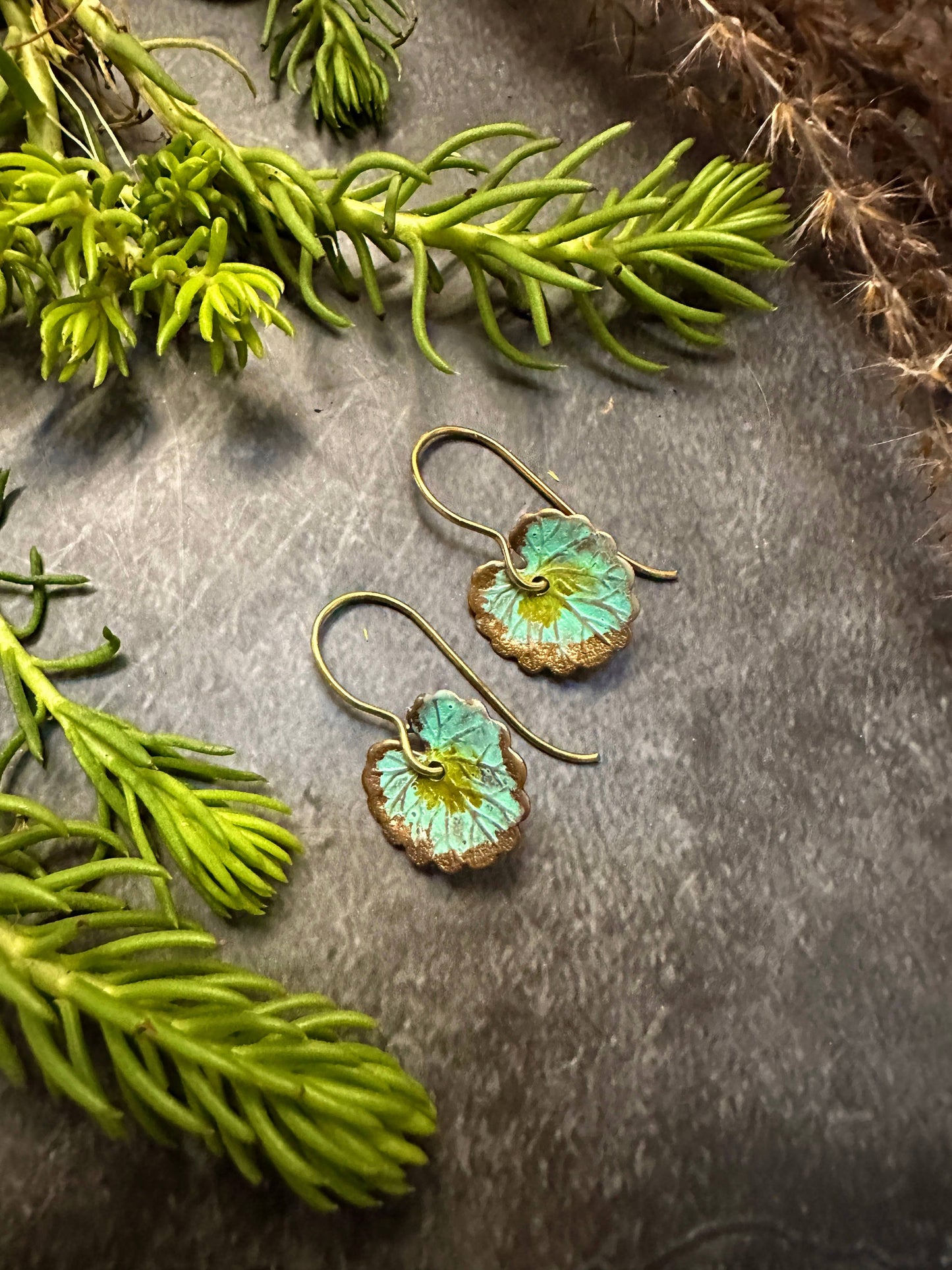 Lotus Leaf Earrings- Handmade Patina Solid Brass