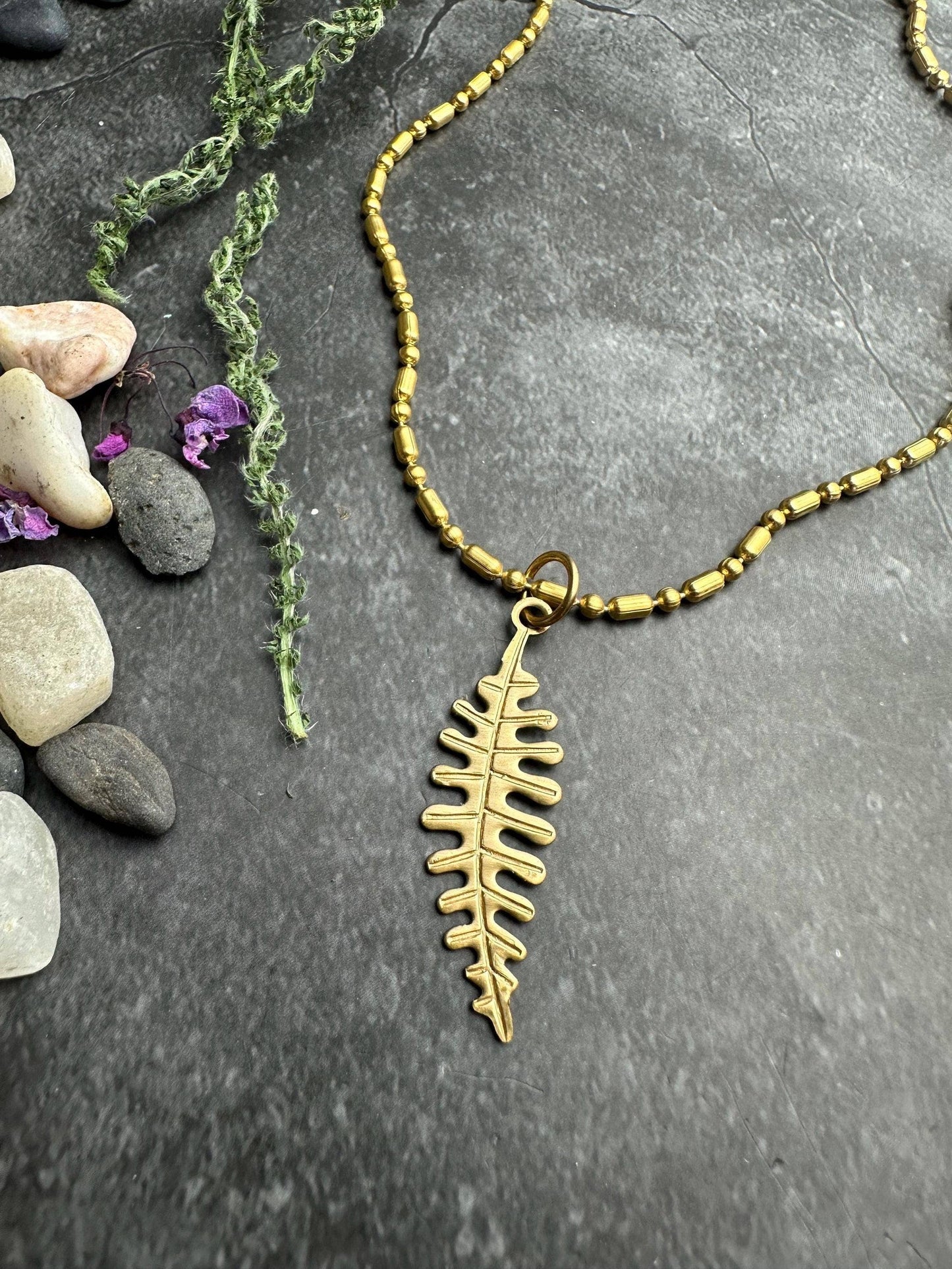 Fern Leaf Necklace Brass Pendant, Botanical , Woodland Style
