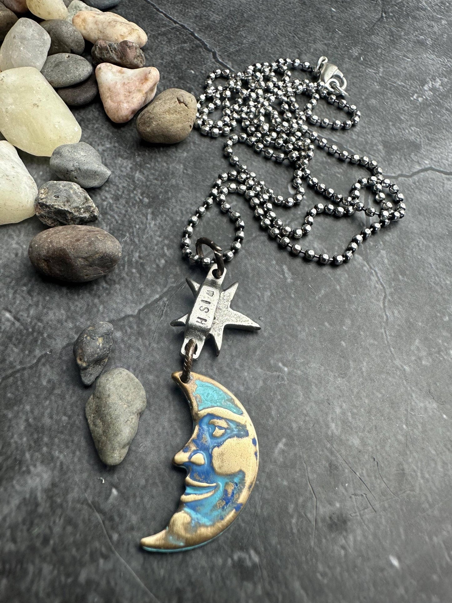 Wish Moon Necklace - Hand Patina Finish