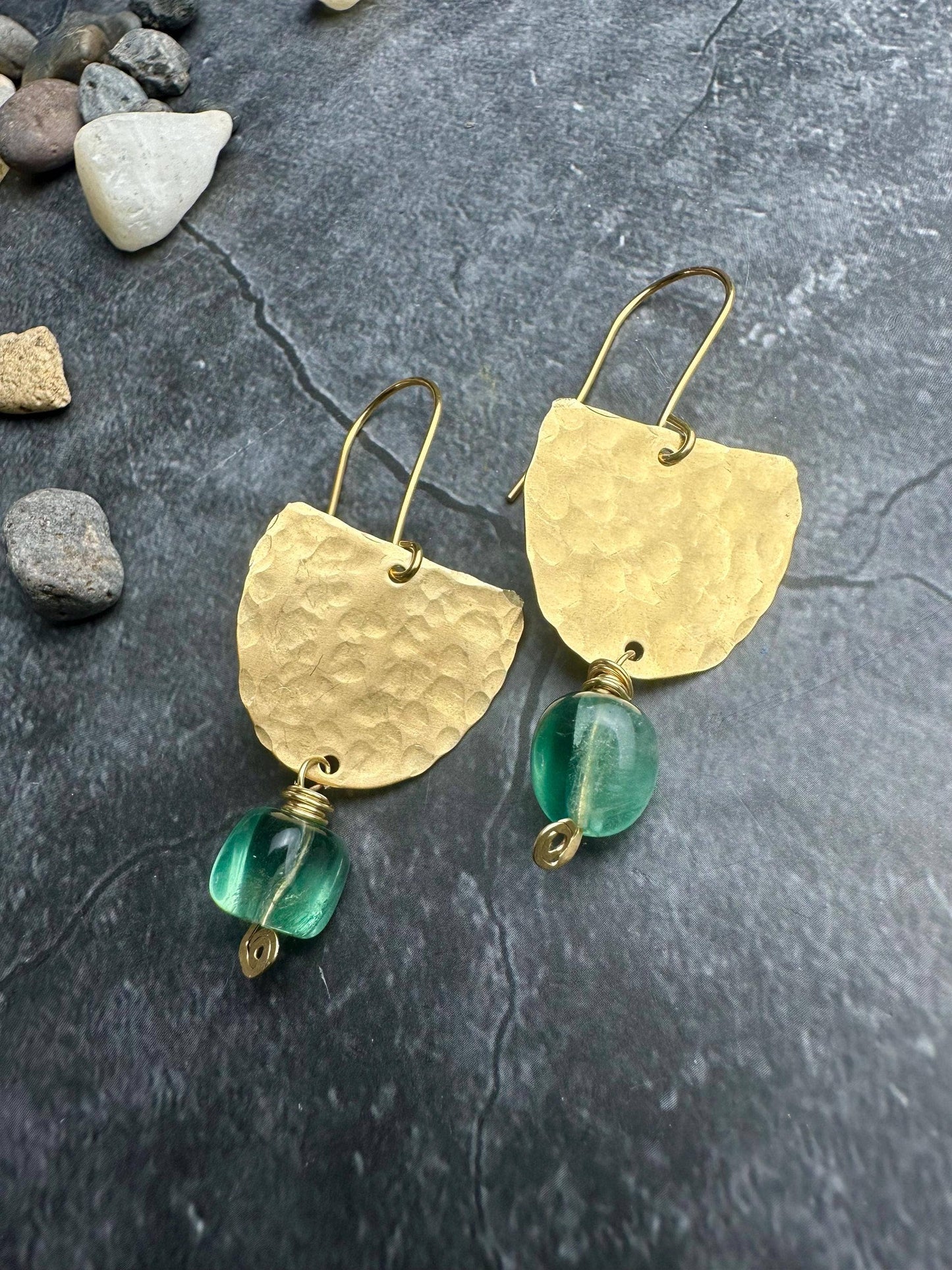 Rustic Hammered Half Oval Geometric Earrings