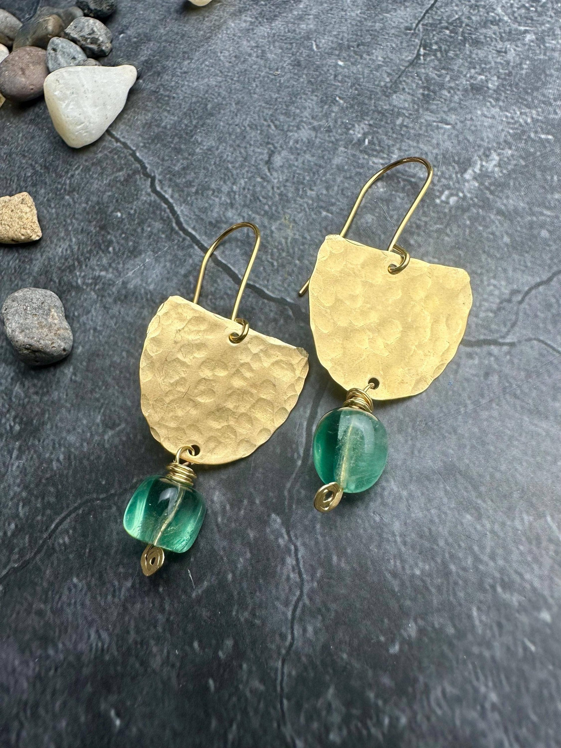 Rustic Hammered Half Oval Geometric Earrings