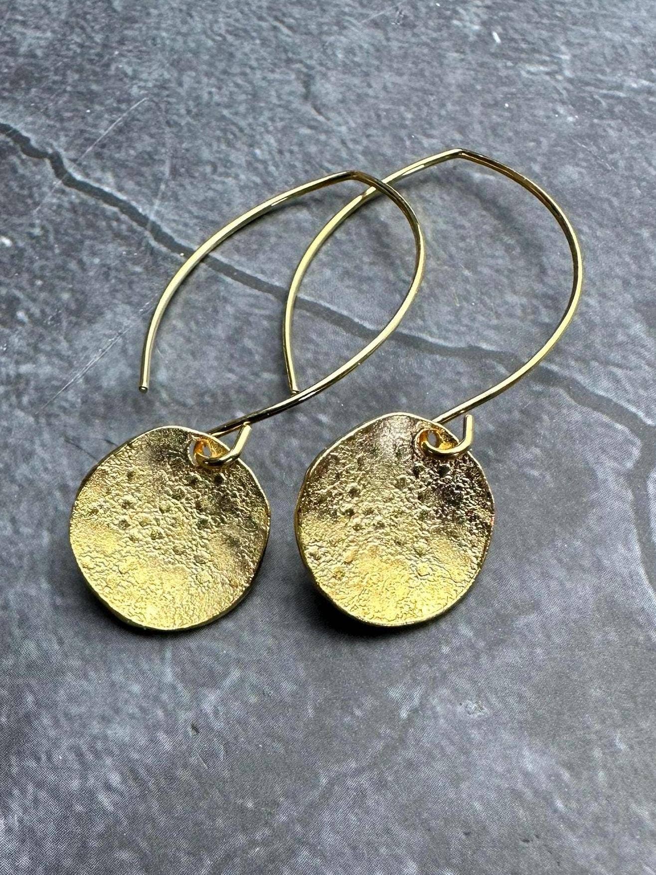 Polka dot disc Earrings - 10k Gold & Pewter