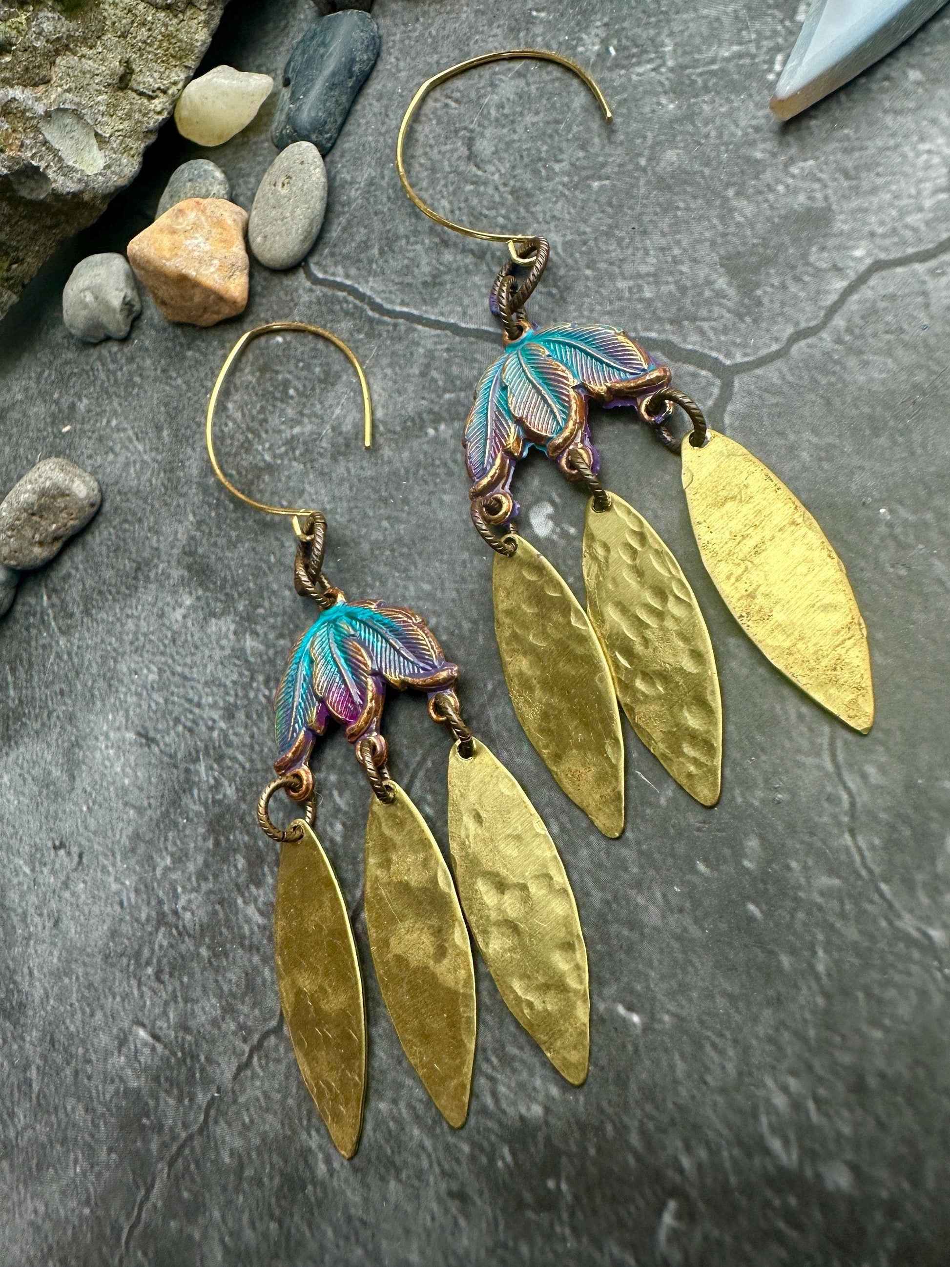 Garden Petals Earrings - Solid Brass Hand Patina