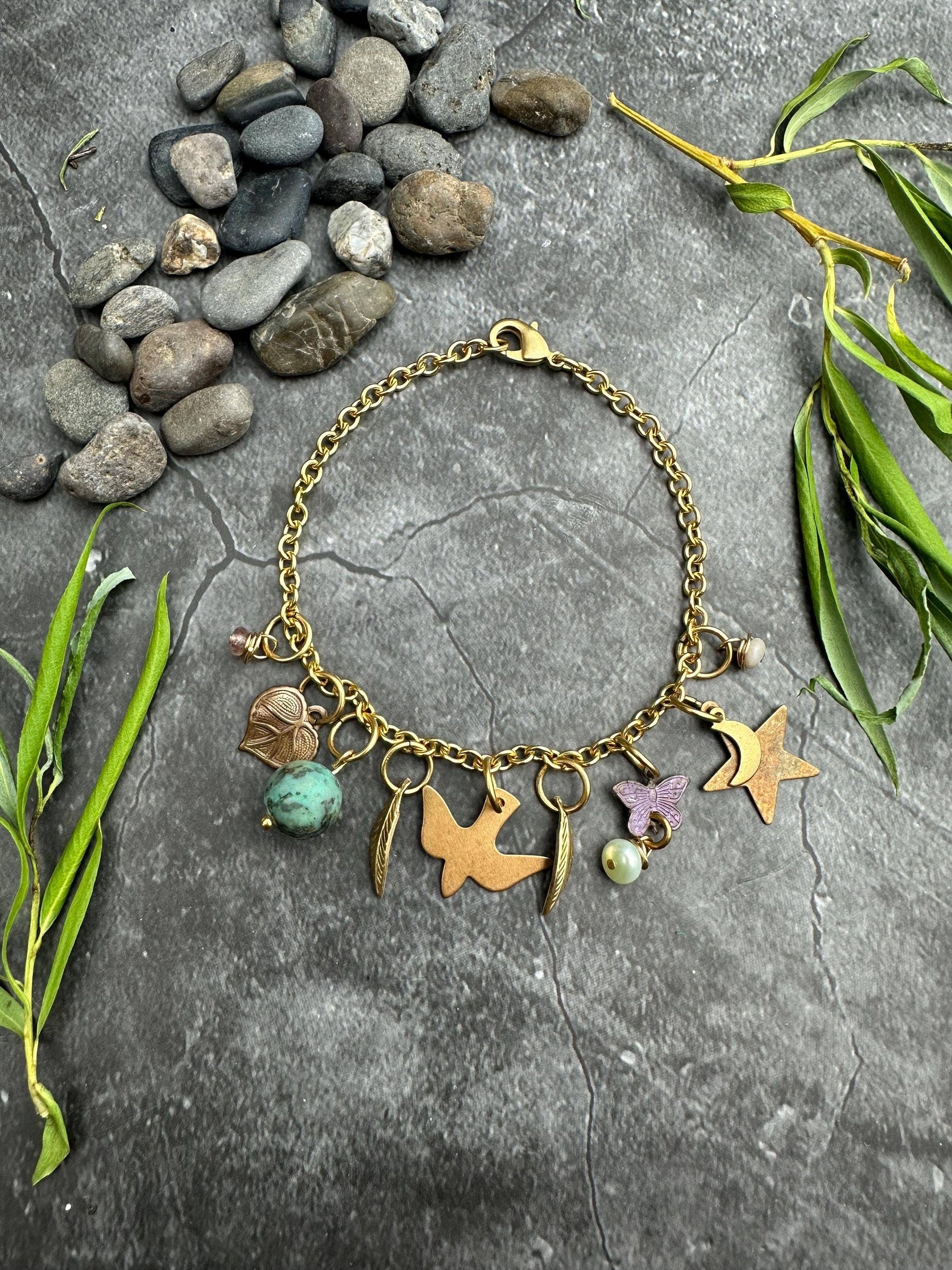 Bird Moon Butterfly Charm Bracelet