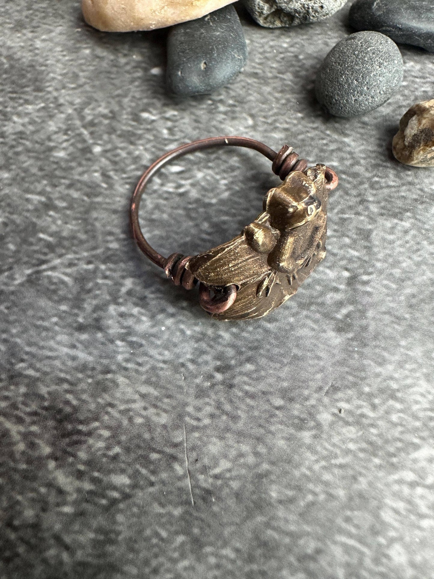 Frog on Lily Pad Ring - Hand Formed Copper & Brass