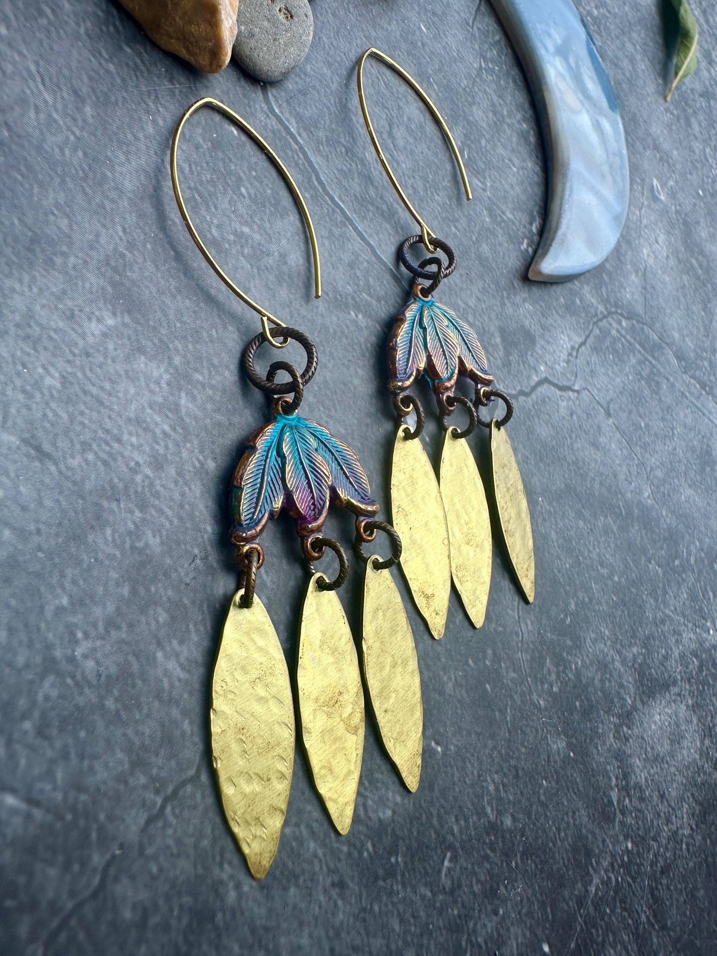 Garden Petals Earrings - Solid Brass Hand Patina