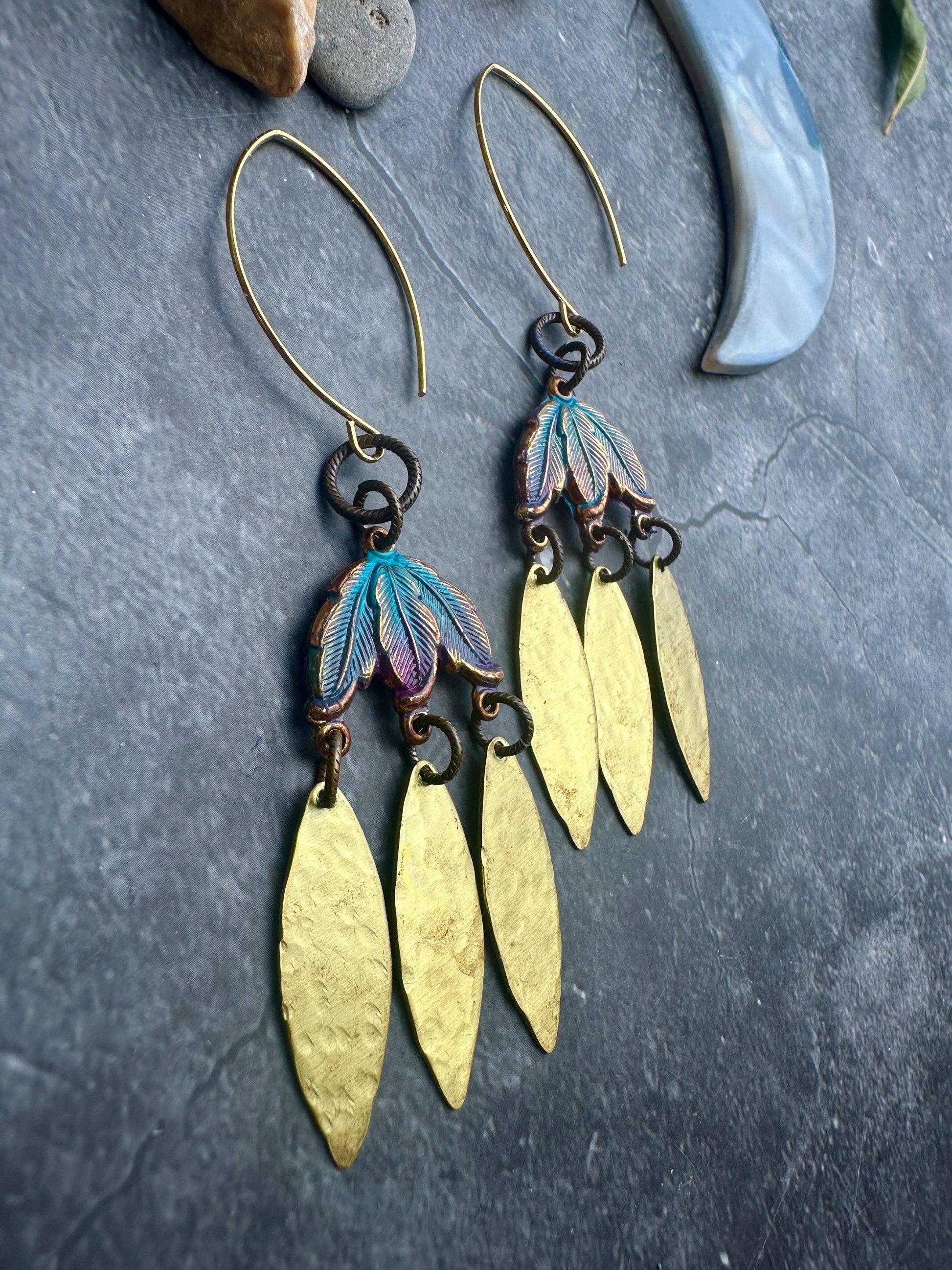 Garden Petals Earrings - Solid Brass Hand Patina