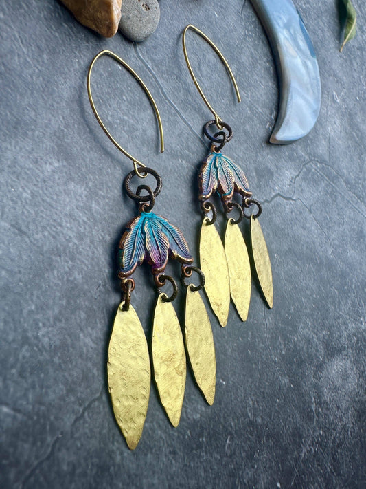 Garden Petals Earrings - Solid Brass Hand Patina