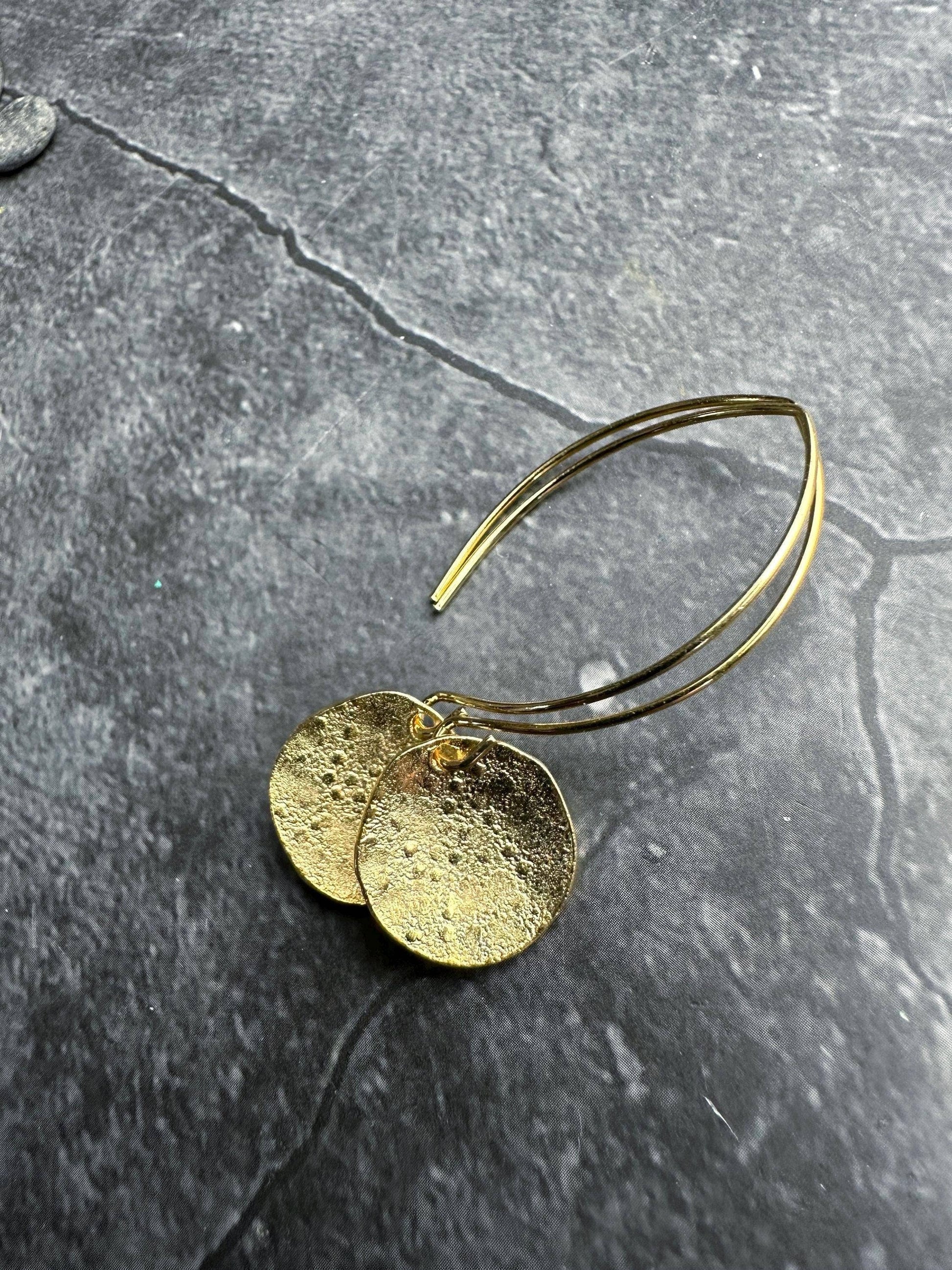 Polka dot disc Earrings - 10k Gold & Pewter