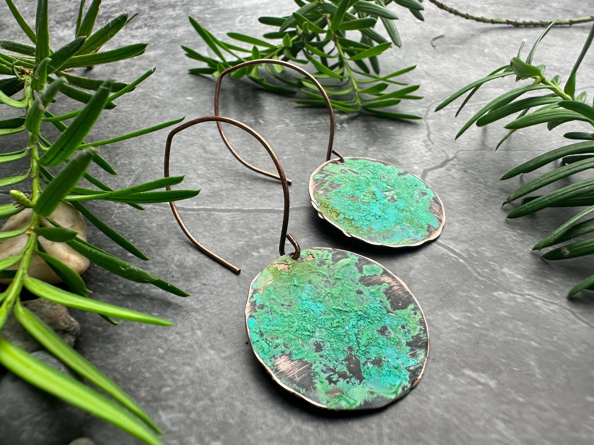Distressed earthen disc Earrings - Copper & Patina